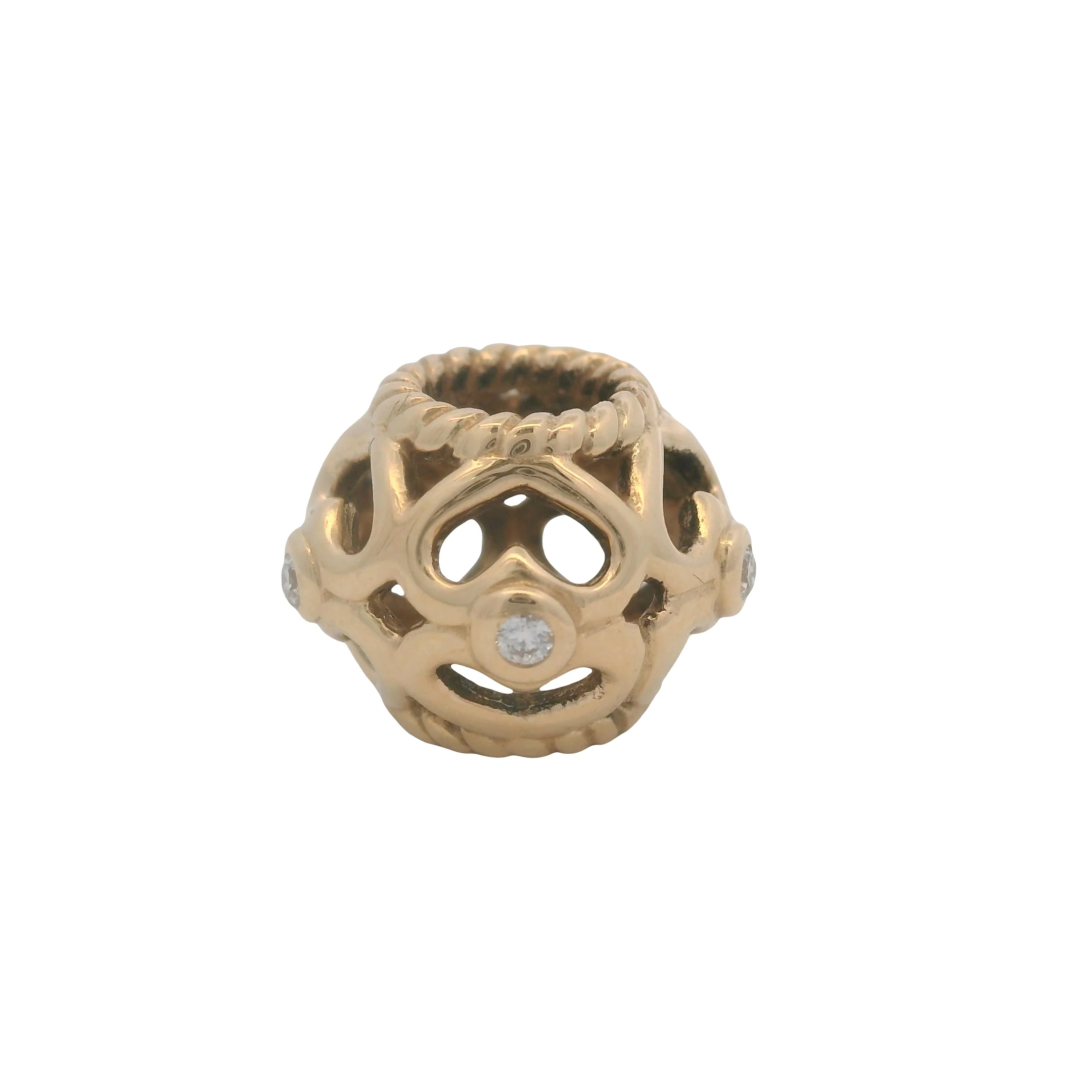 Pandora Retired Solid 14kt Yellow Gold and Diamond Openwork Hearts Bead Spacer Charm