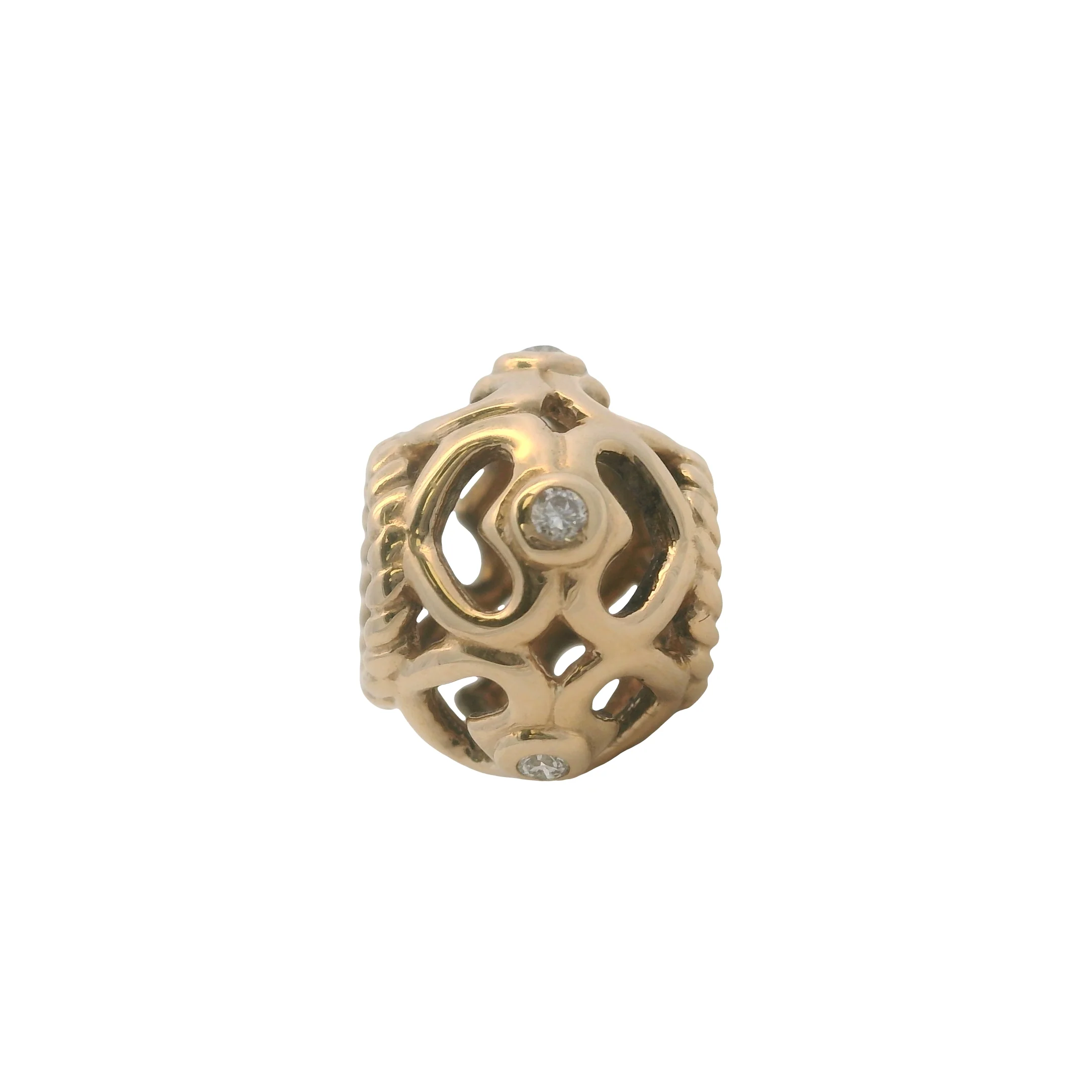 Pandora Retired Solid 14kt Yellow Gold and Diamond Openwork Hearts Bead Spacer Charm - Image 4
