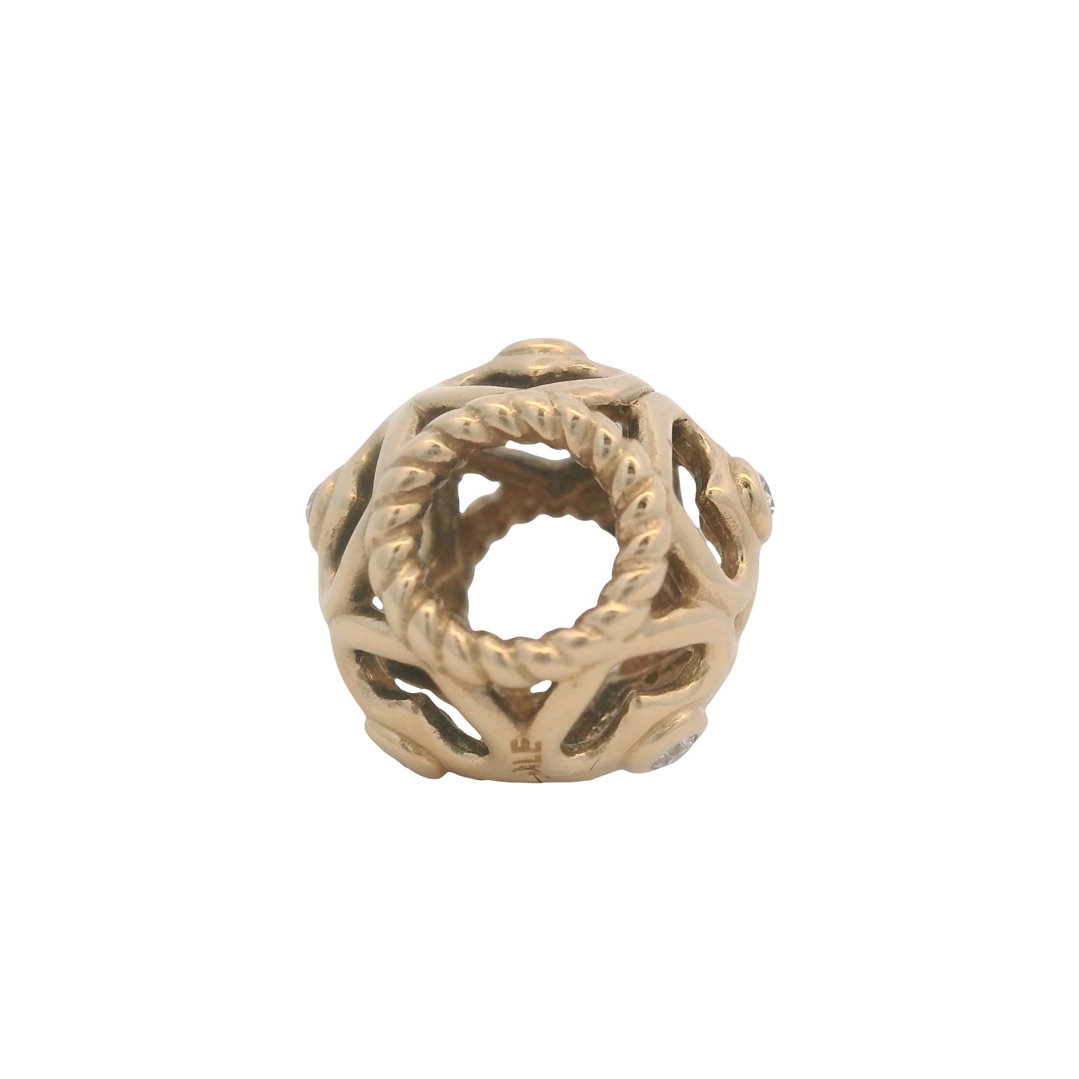 Pandora Retired Solid 14kt Yellow Gold and Diamond Openwork Hearts Bead Spacer Charm - Image 5