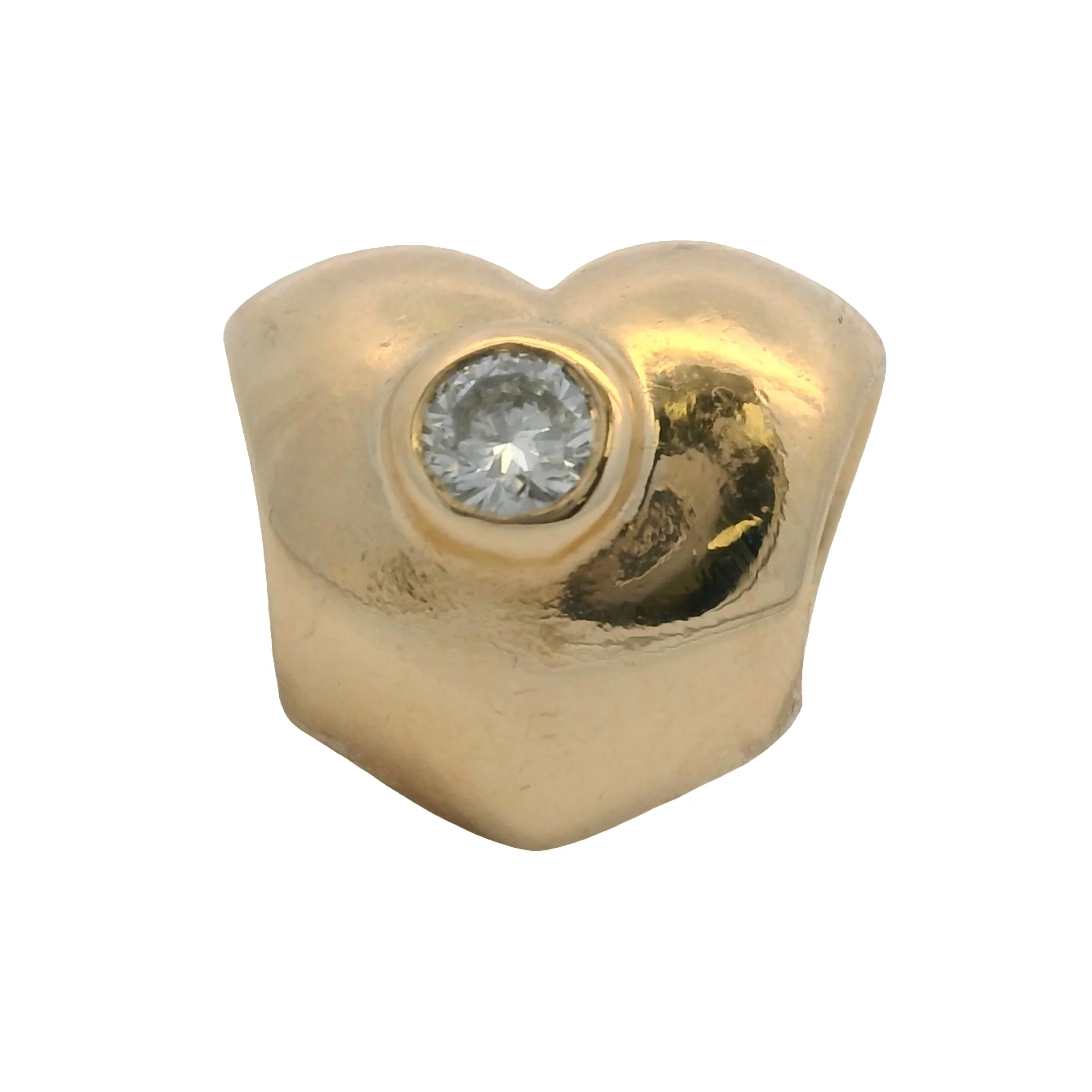 Pandora Retired Solid 14kt Yellow Gold Puffy Heart Slider Charm with 2 Diamonds - Image 2