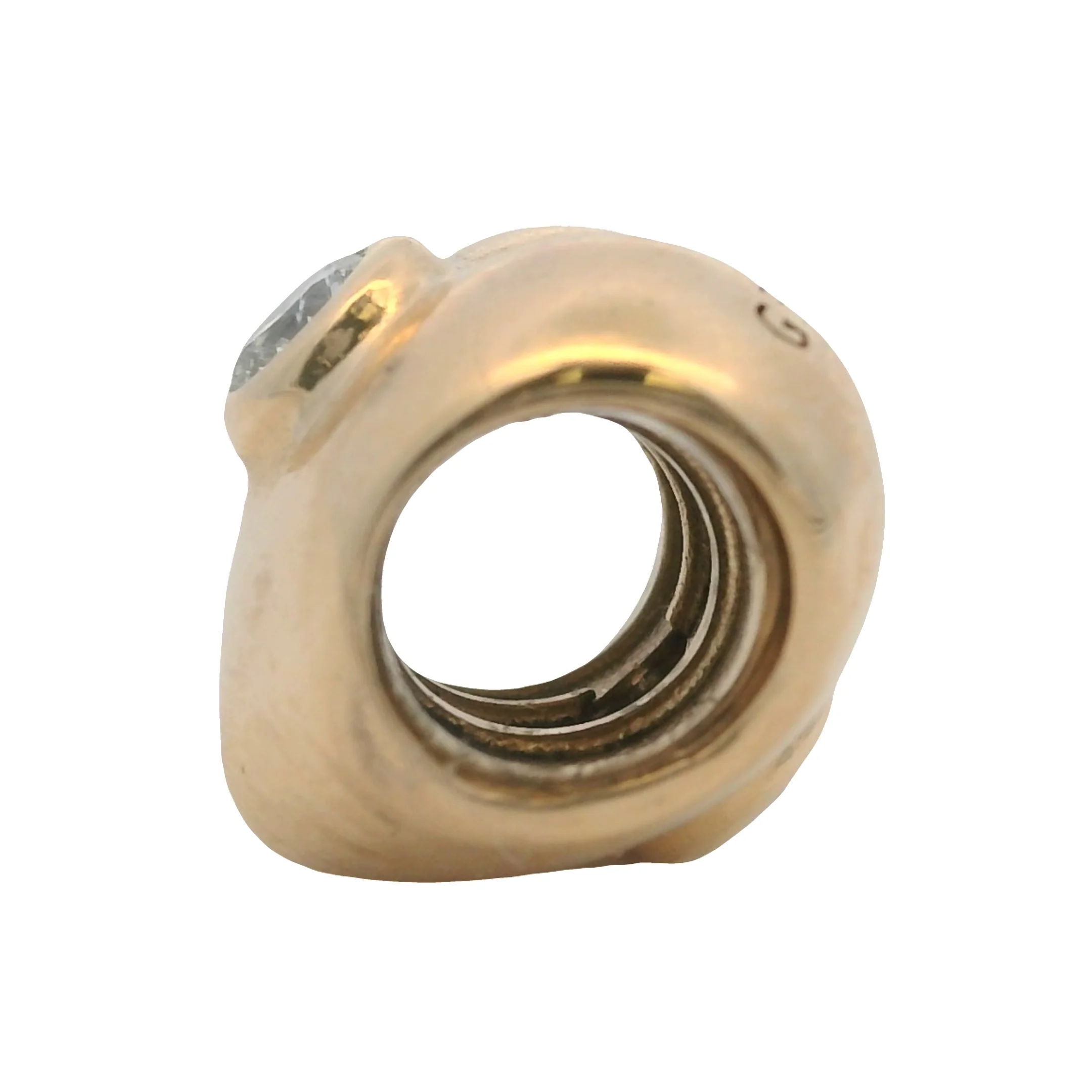 Pandora Retired Solid 14kt Yellow Gold Puffy Heart Slider Charm with 2 Diamonds - Image 3
