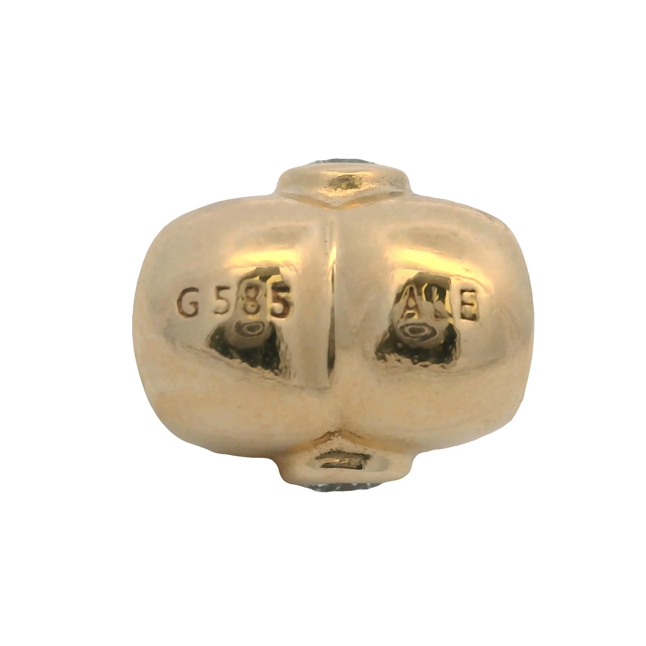 Pandora Retired Solid 14kt Yellow Gold Puffy Heart Slider Charm with 2 Diamonds - Image 4