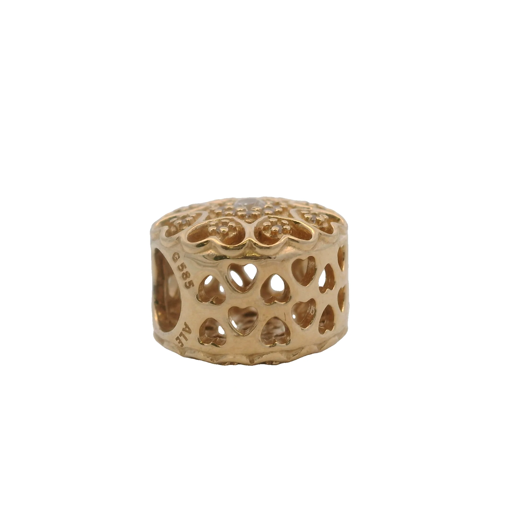 Pandora Shine Solid 14kt Yellow Gold and CZ "Hearts of Gold" Round Flower Spacer Charm - Image 3