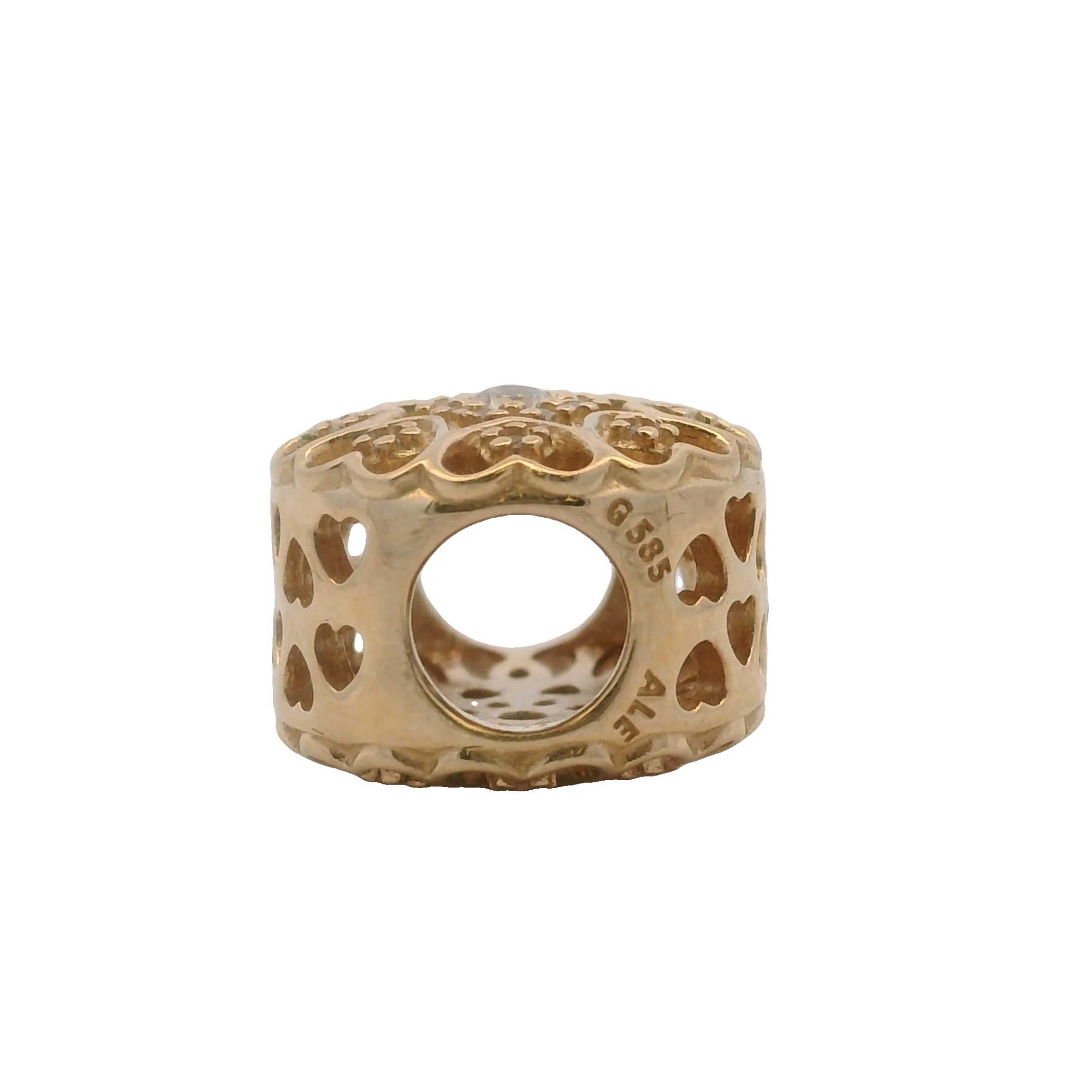 Pandora Shine Solid 14kt Yellow Gold and CZ "Hearts of Gold" Round Flower Spacer Charm - Image 4