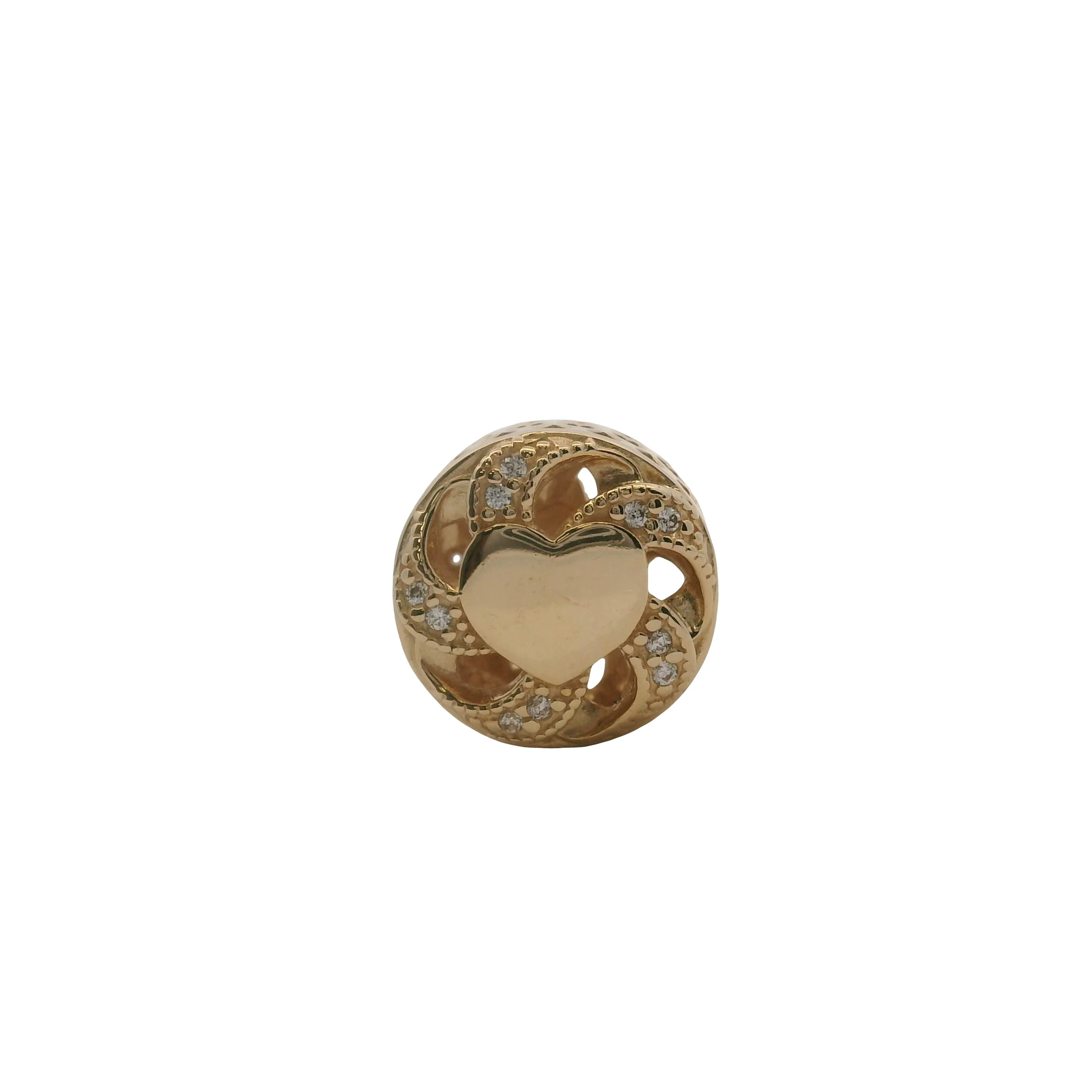 Pandora Solid 14kt Yellow Gold 585 and CZ Ribbon Hearts Spacer Slider Charm - Image 3