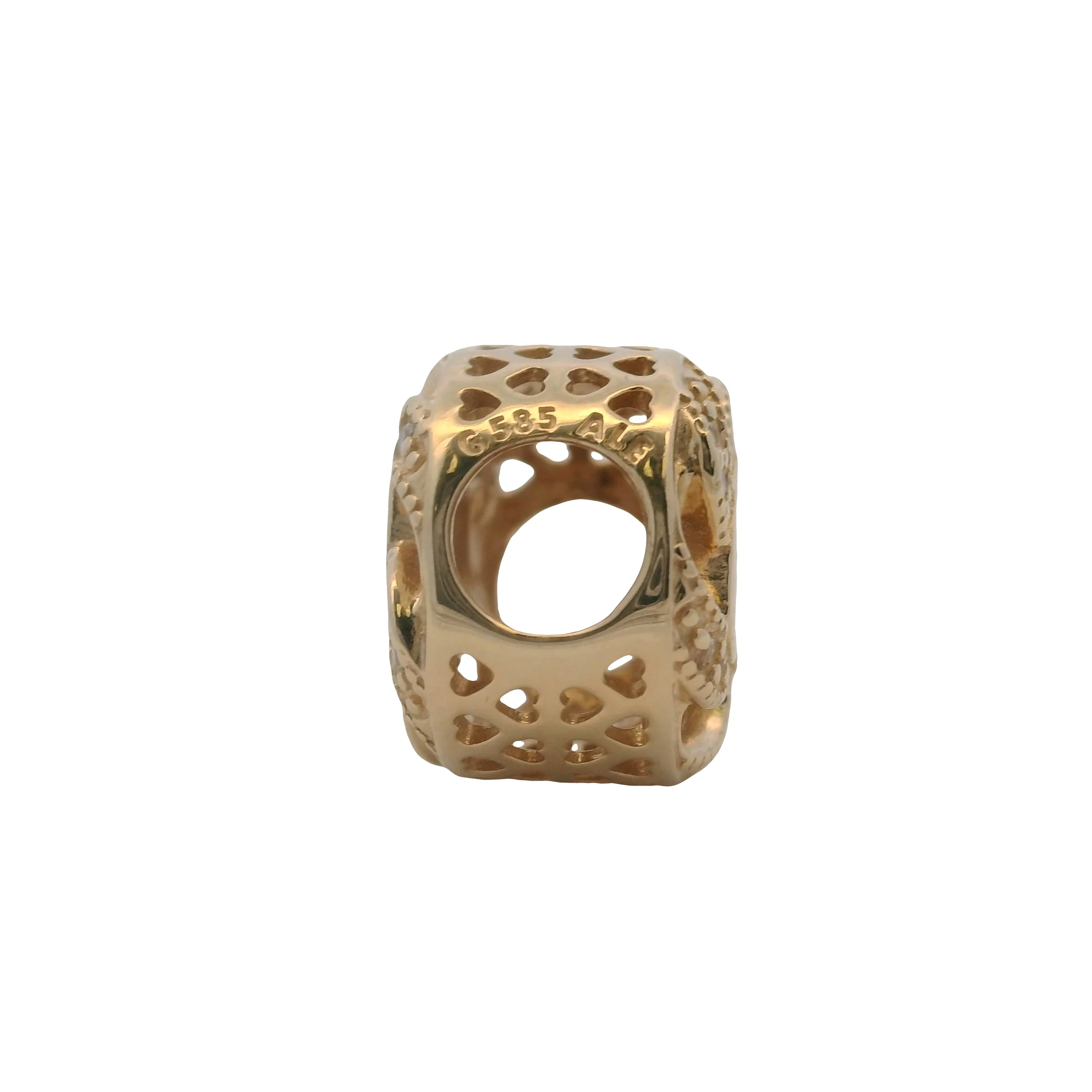 Pandora Solid 14kt Yellow Gold 585 and CZ Ribbon Hearts Spacer Slider Charm - Image 5
