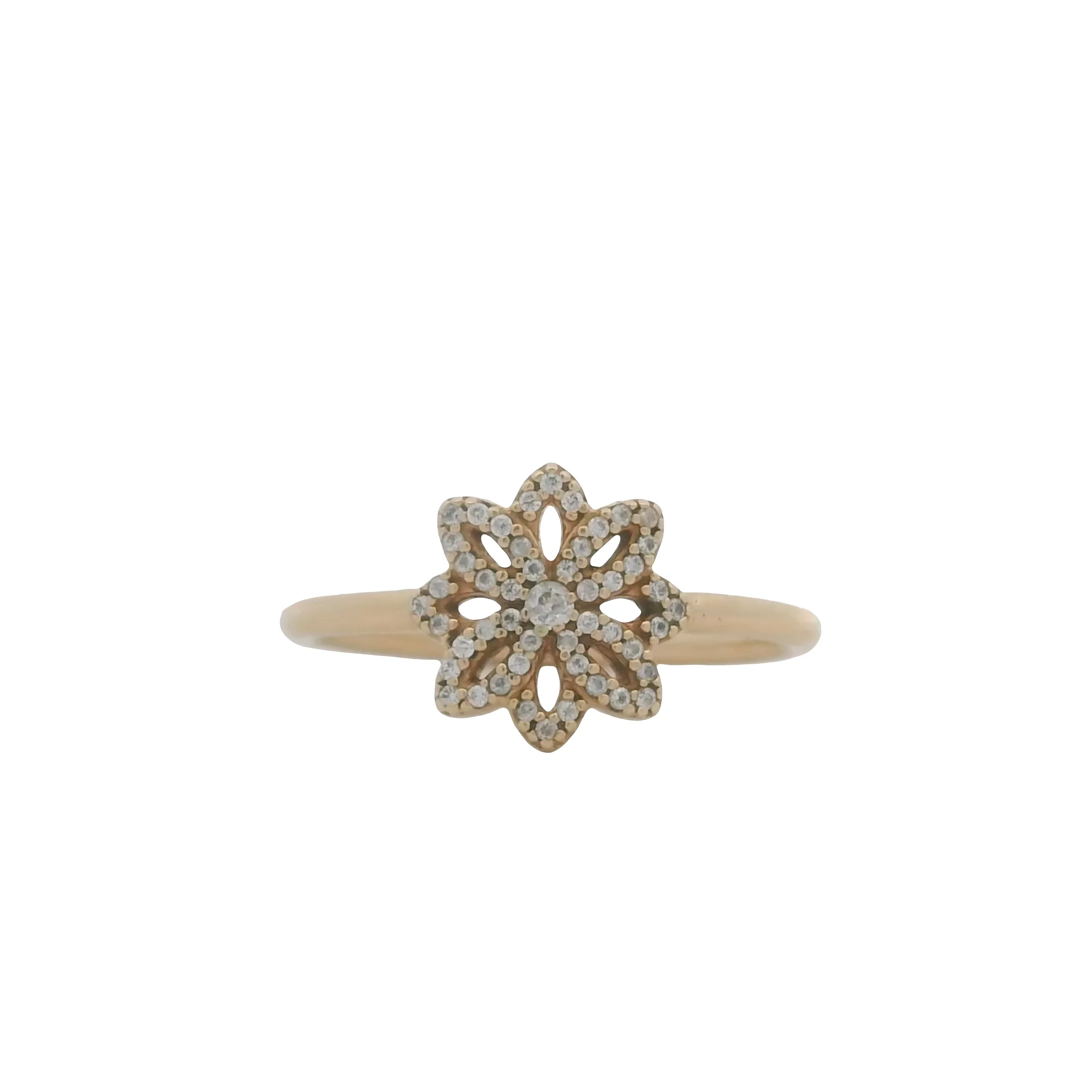 Pandora Solid 14kt Yellow Gold and Cubic Zirconia Lace Botanique Ring Size 7.5 - Image 2