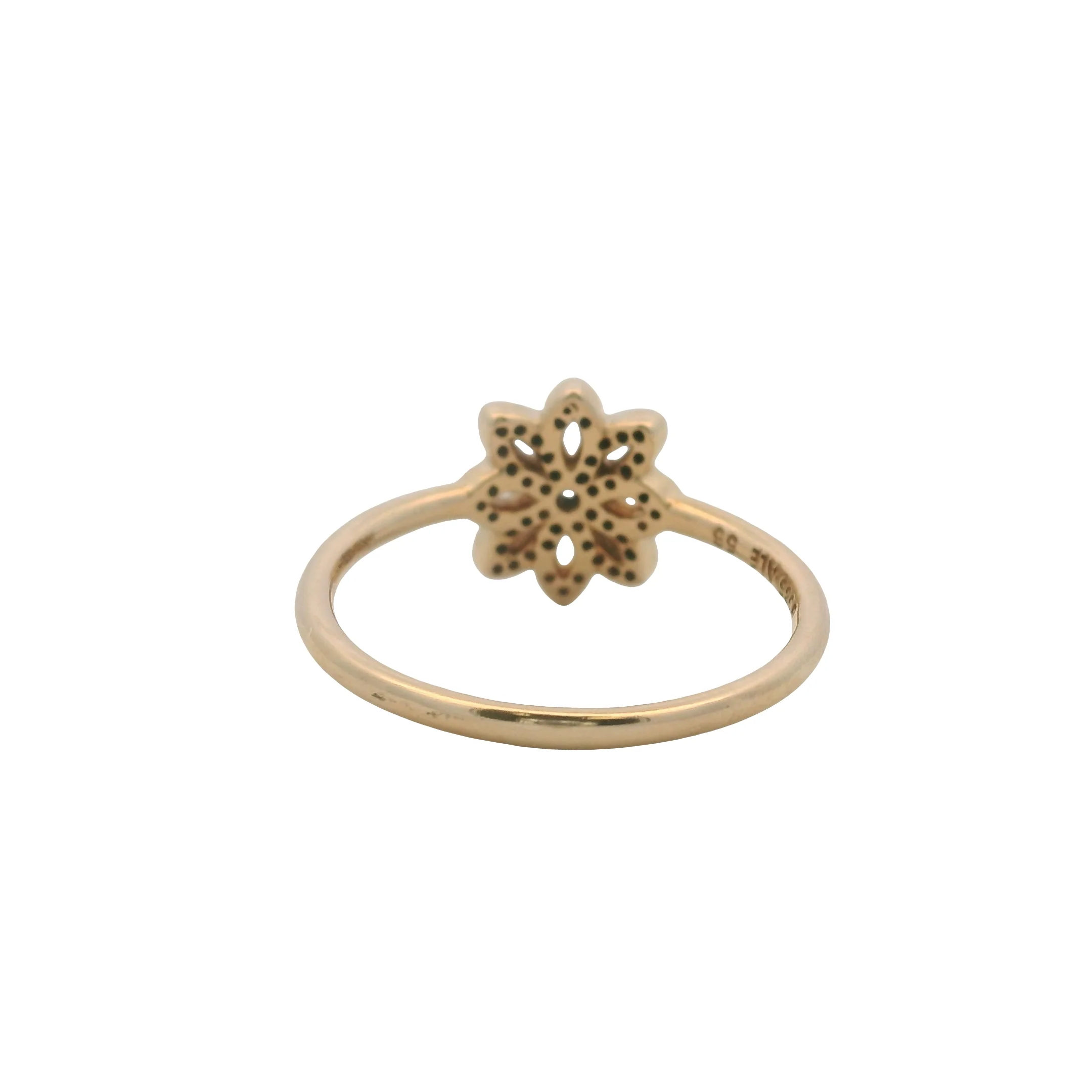 Pandora Solid 14kt Yellow Gold and Cubic Zirconia Lace Botanique Ring Size 7.5 - Image 5