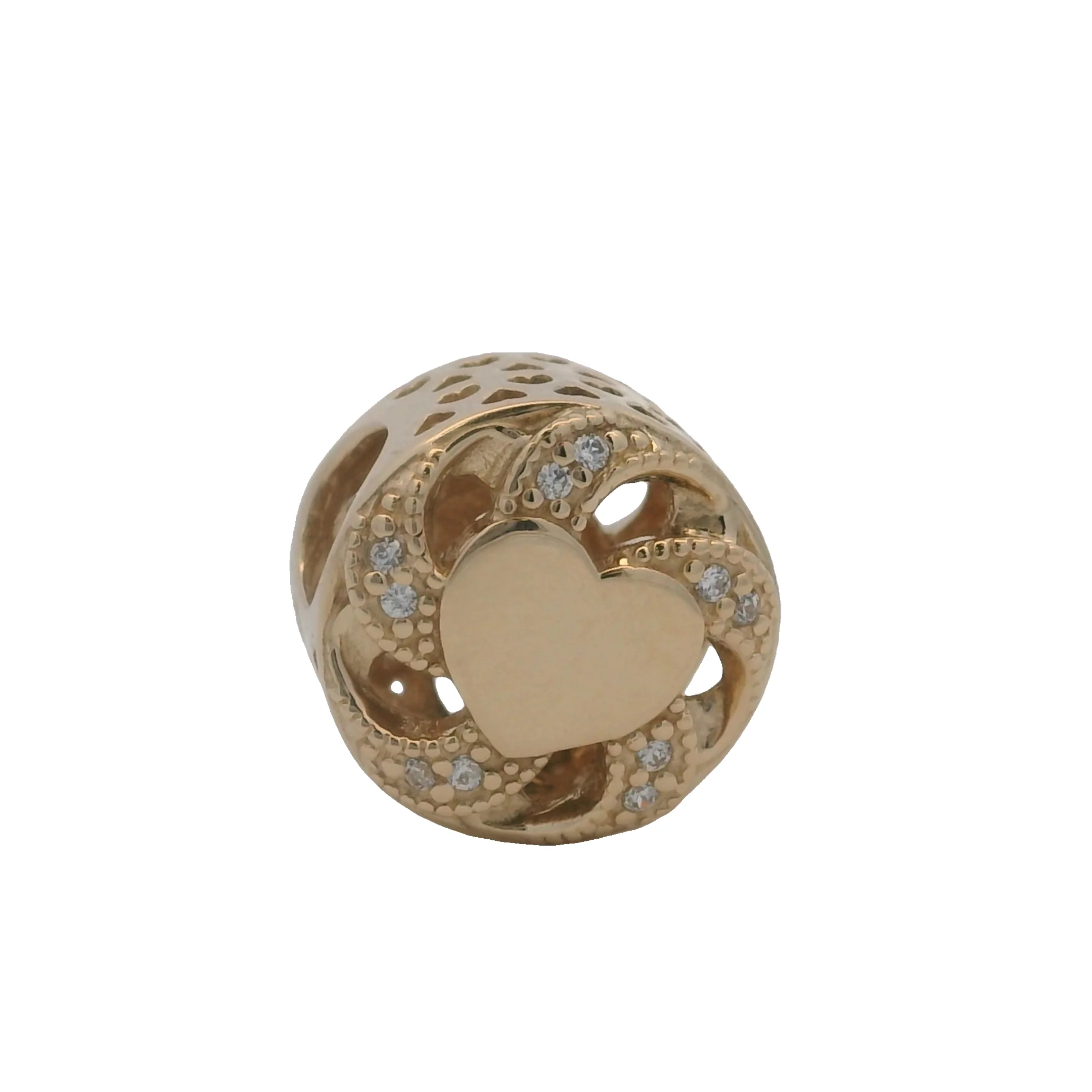 Pandora Solid 14kt Yellow Gold and CZ Cubic Zirconia Ribbon Heart Charm - Image 2