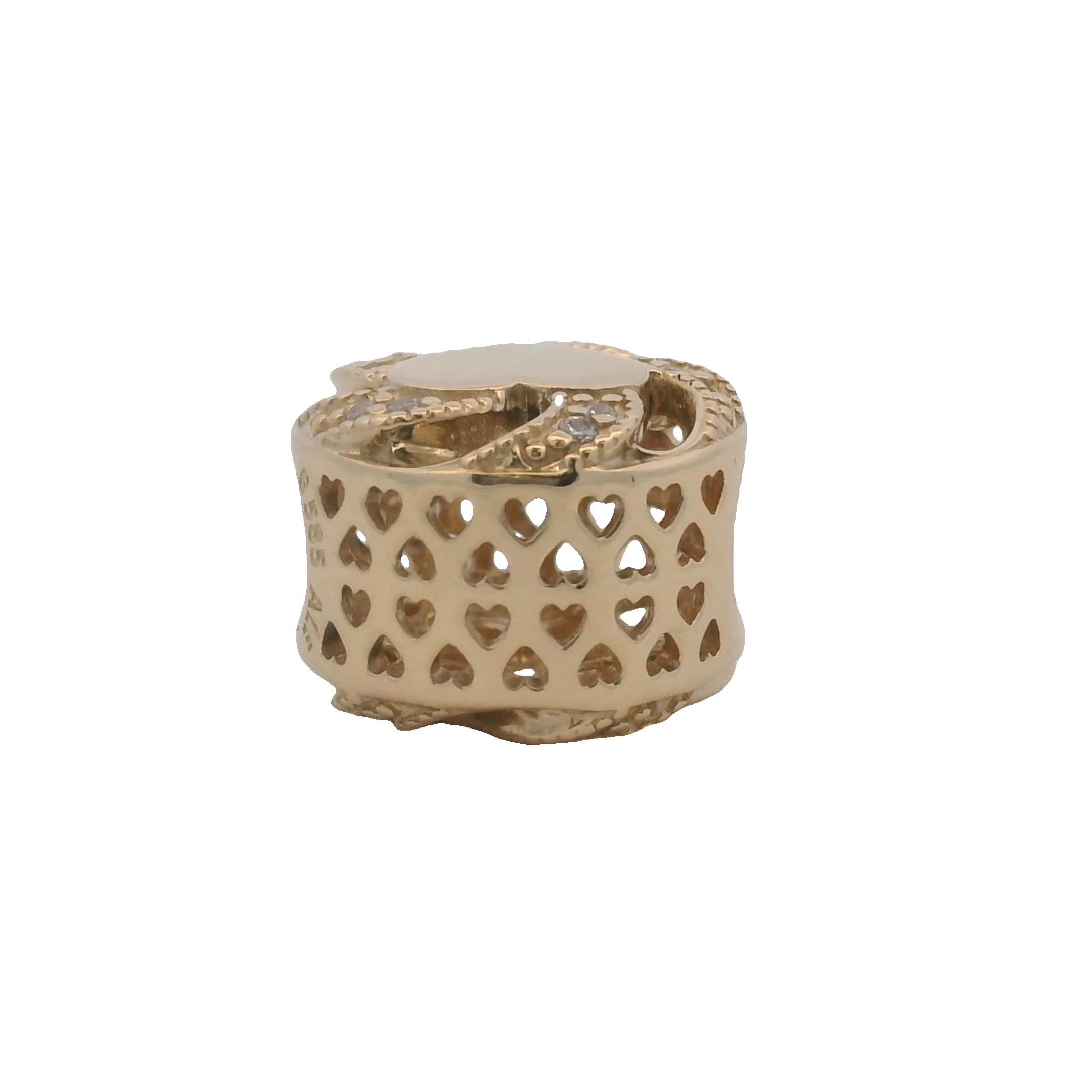 Pandora Solid 14kt Yellow Gold and CZ Cubic Zirconia Ribbon Heart Charm - Image 3