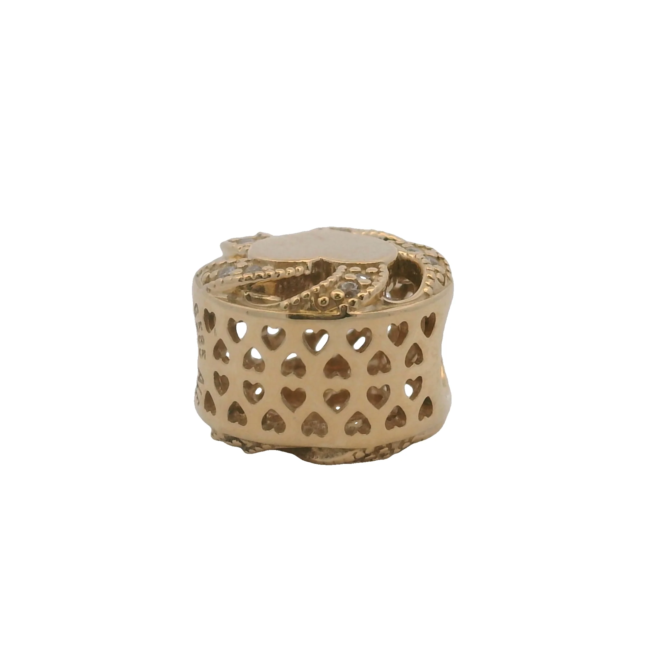Pandora Solid 14kt Yellow Gold and CZ Cubic Zirconia Ribbon Heart Spacer Slider Charm - Image 3