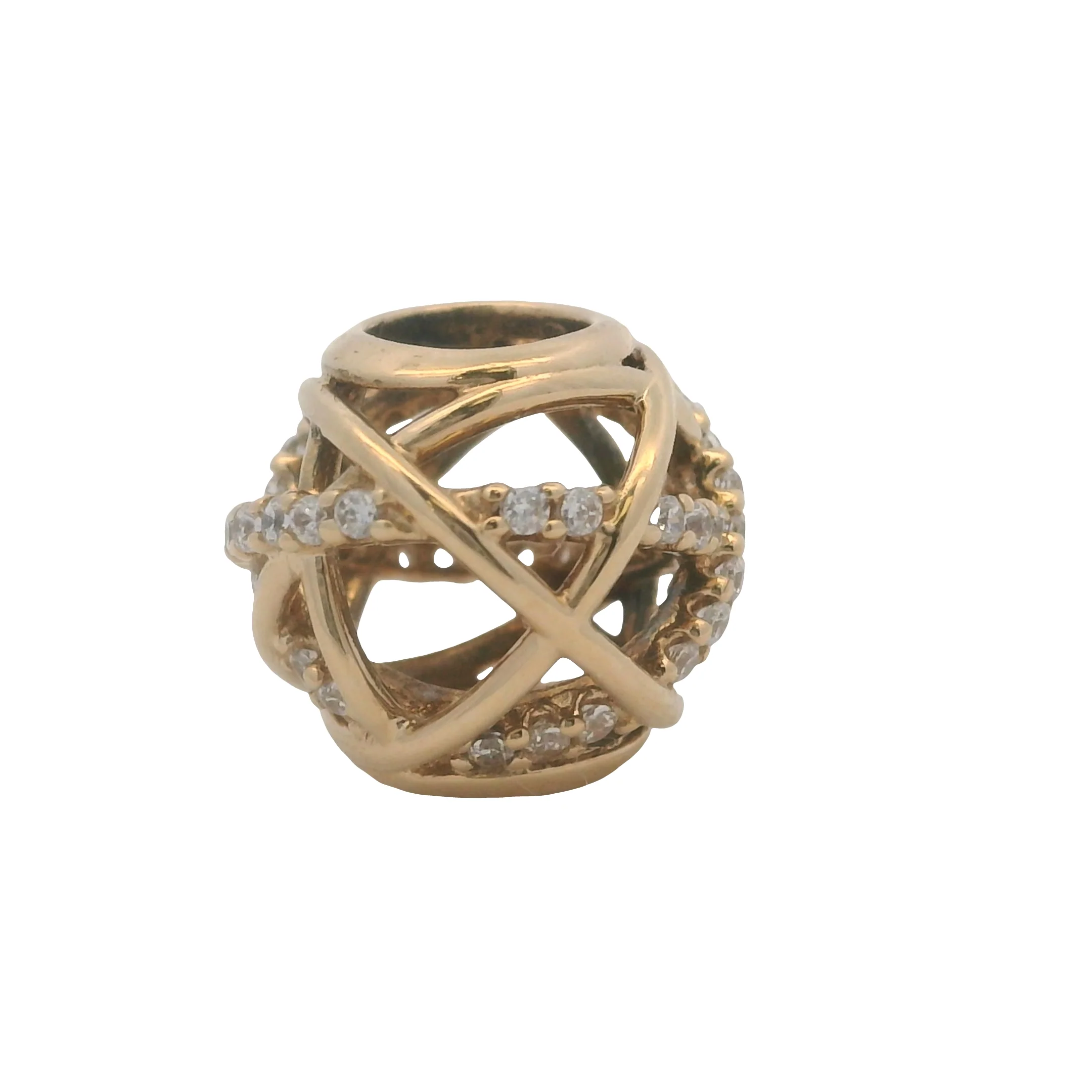 Pandora Solid 14kt Yellow Gold and CZ Galaxy Openwork Bead Spacer Charm - Image 2
