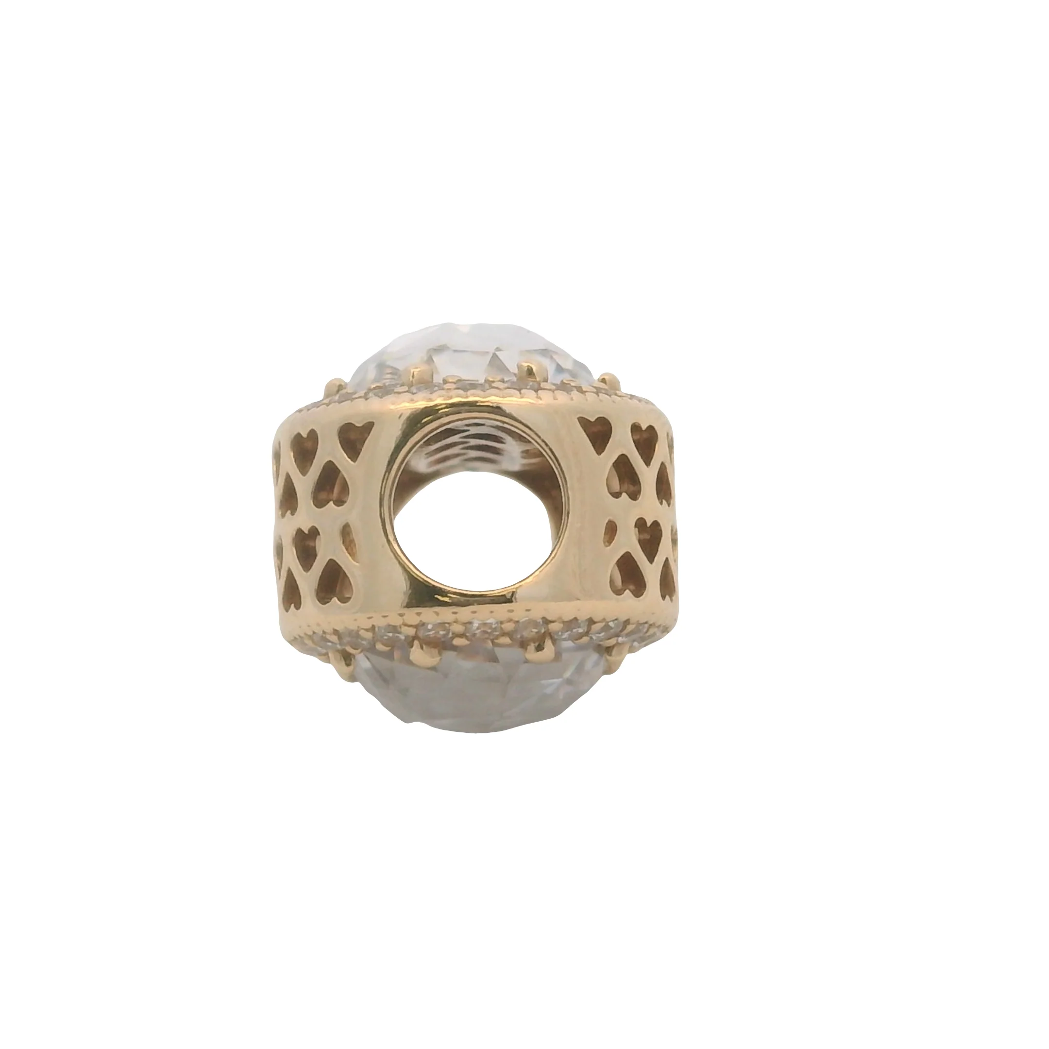 Pandora Solid 14kt Yellow Gold and CZ Radiant Hearts Bead Spacer Charm - Image 6
