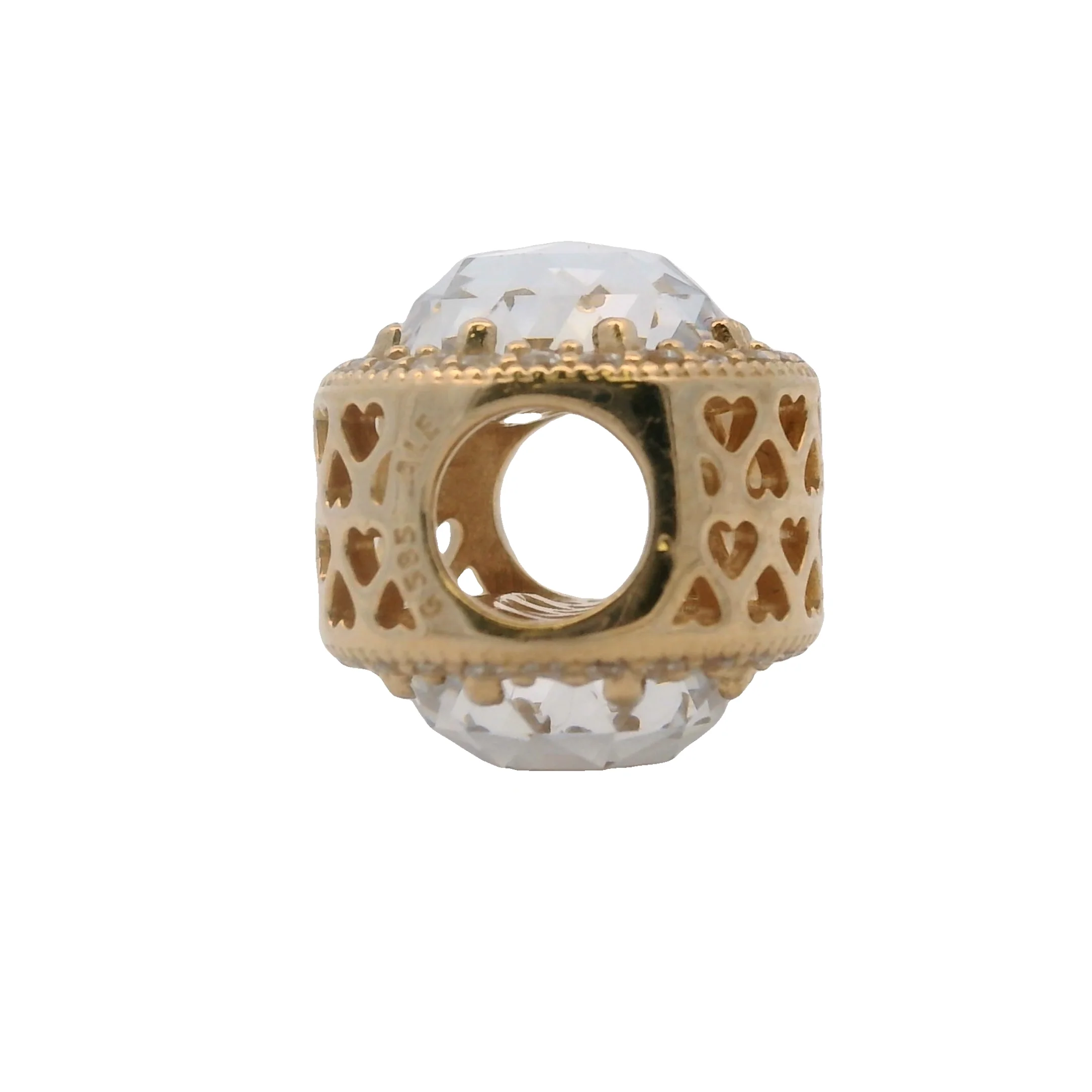 Pandora Solid 14kt Yellow Gold and CZ "Radiant Hearts" Spacer Charm - Image 5