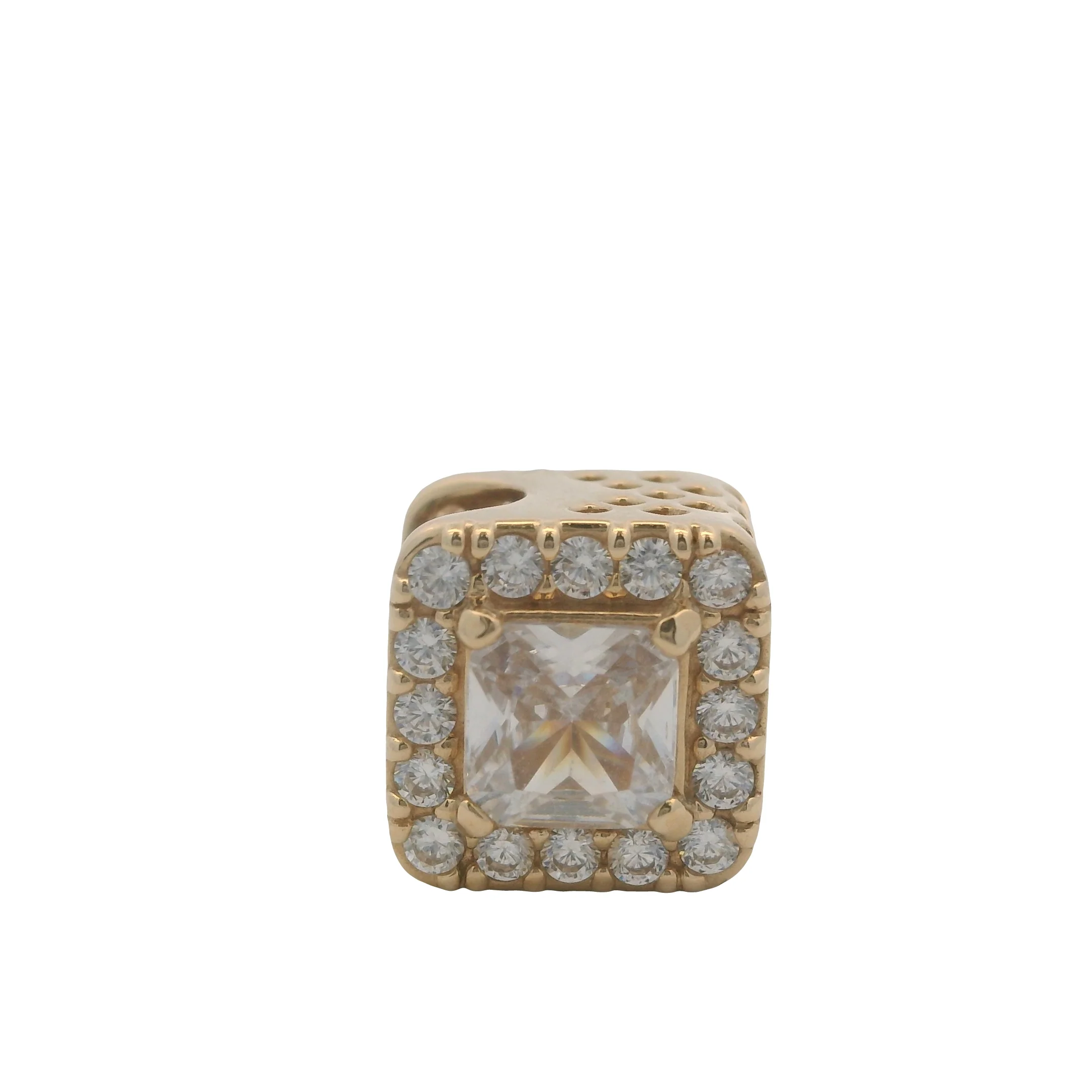 Pandora Solid 14kt Yellow Gold and CZ Square Sparkle Halo Bead Spacer Charm - Image 2