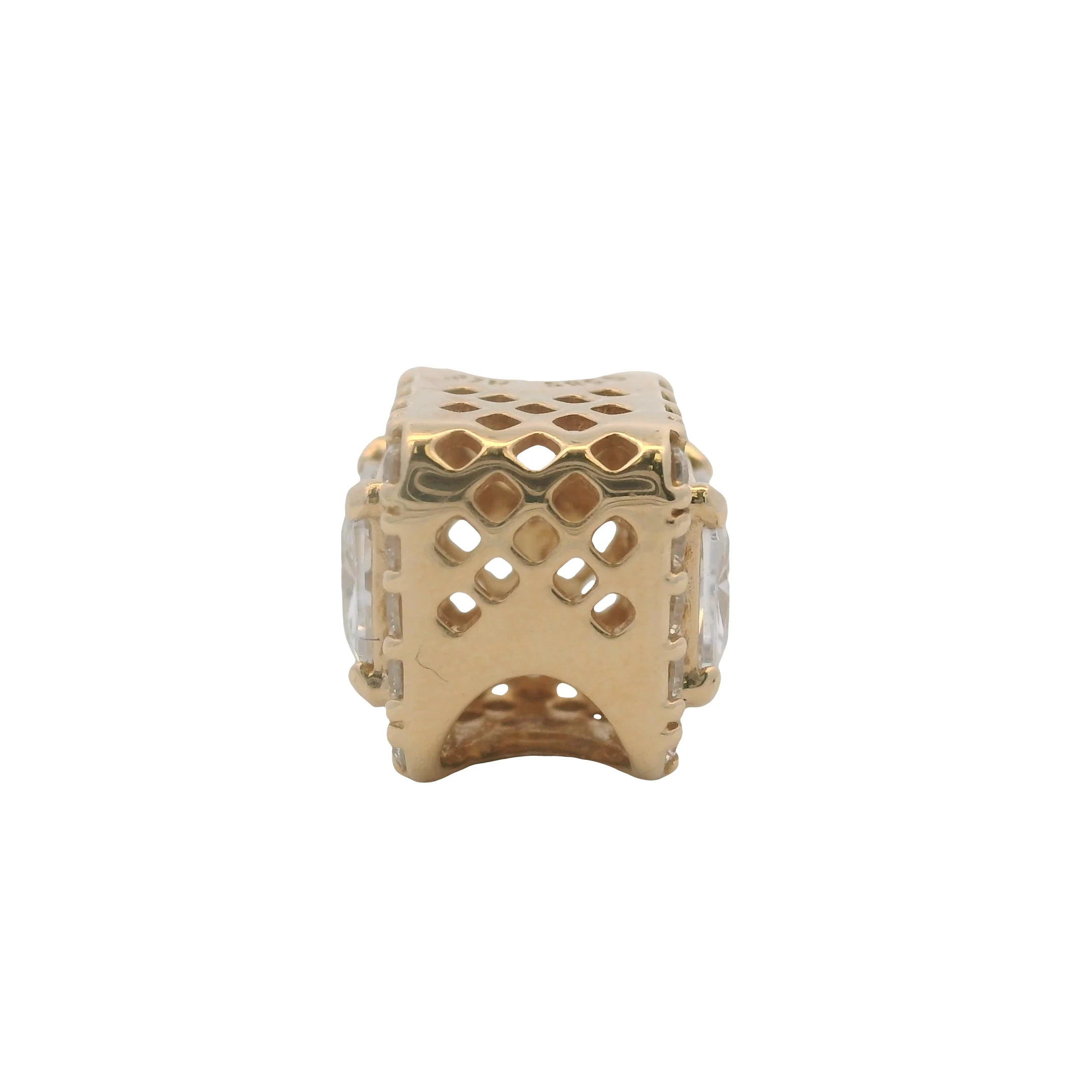 Pandora Solid 14kt Yellow Gold and CZ Square Sparkle Halo Bead Spacer Charm - Image 3