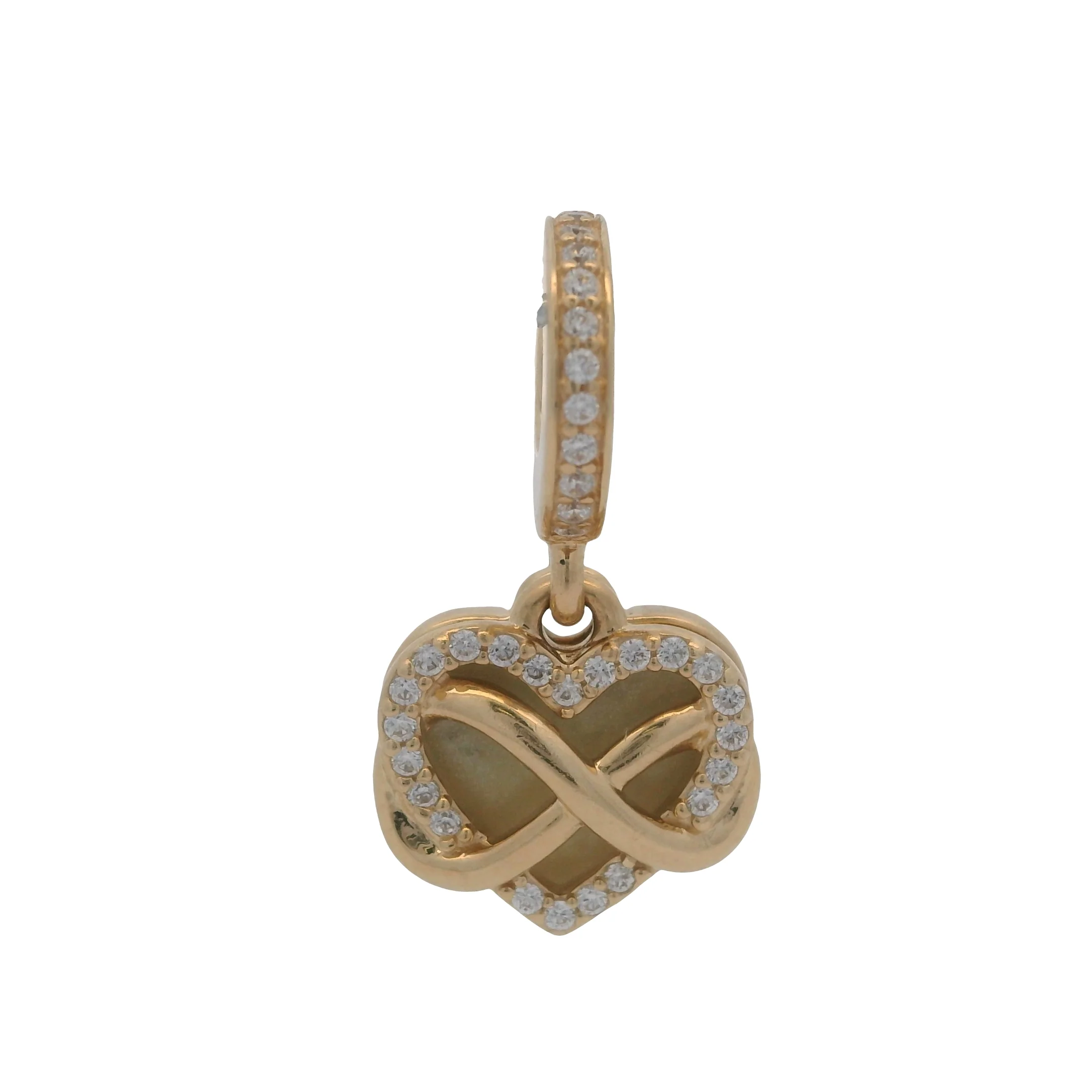 Pandora Solid 14kt Yellow Gold CZ and Enamel Infinity Heart Family Dangle Charm