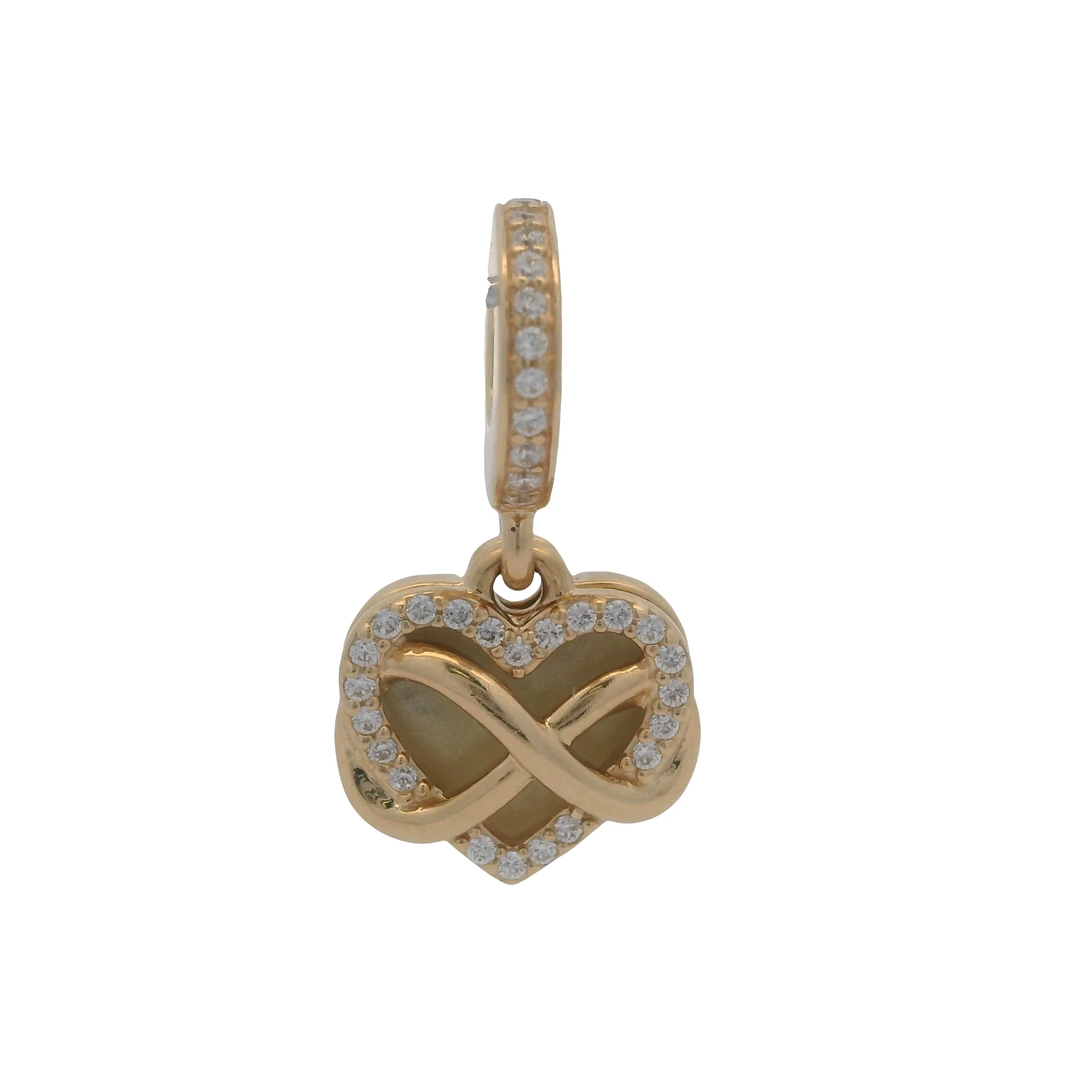 Pandora Solid 14kt Yellow Gold CZ and Enamel Infinity Heart Family Dangle Charm - Image 5