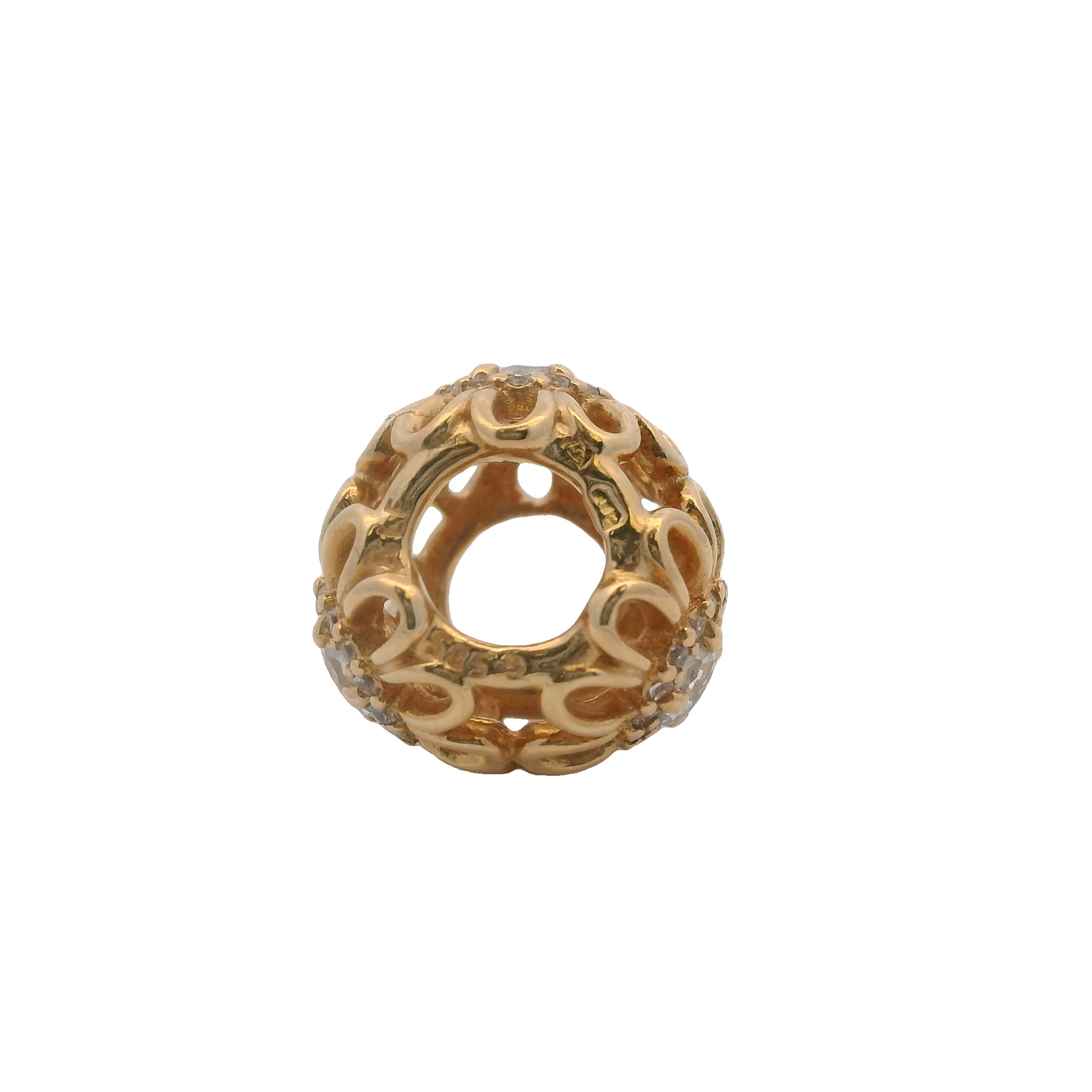 Pandora Solid 14kt Yellow Gold Retired Floral Brilliance CZ Spacer Charm - Image 5