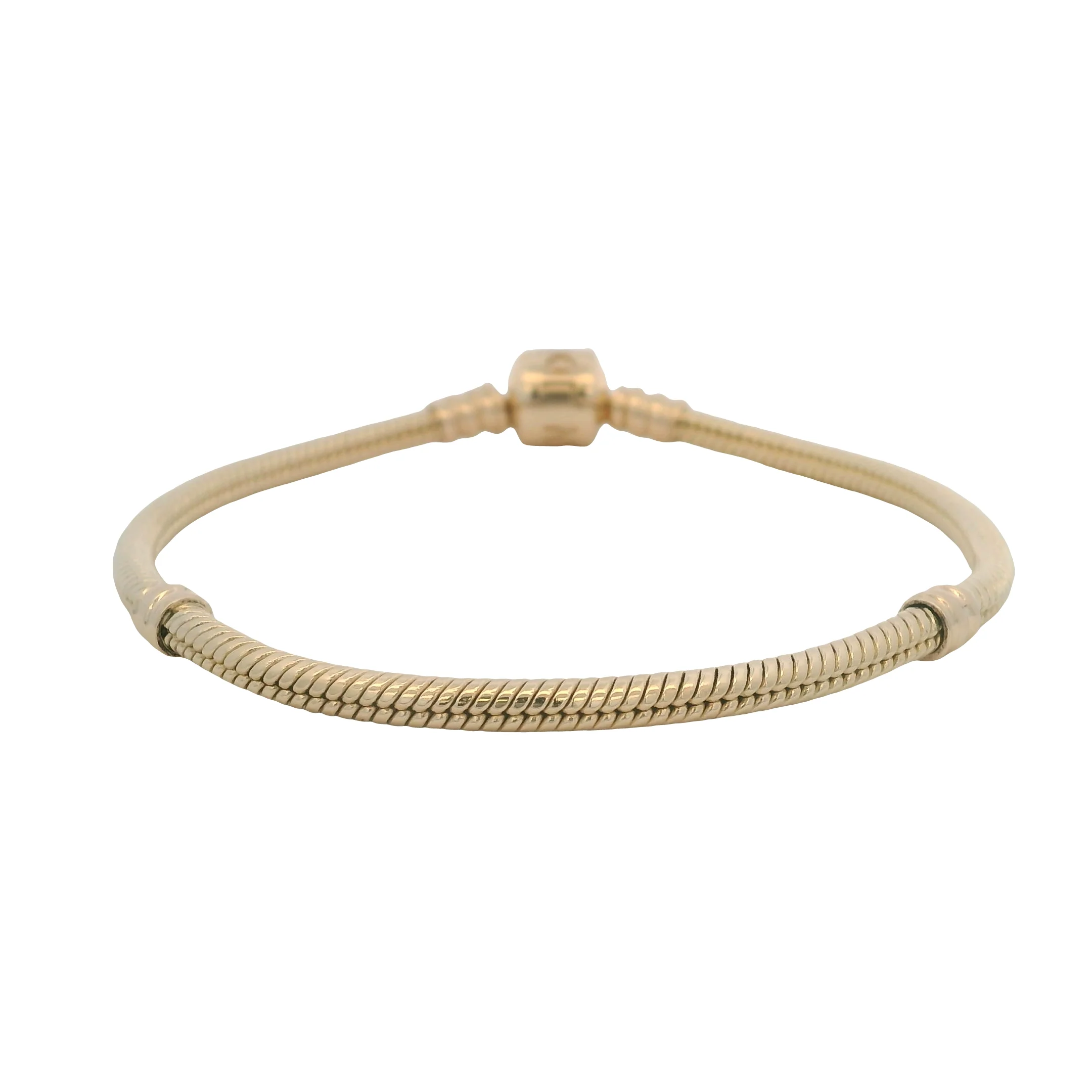 Pandora Solid 14kt Yellow Gold Snake Charm Bracelet With Stoppers and Cylinder Clasp 7.5" - Image 3