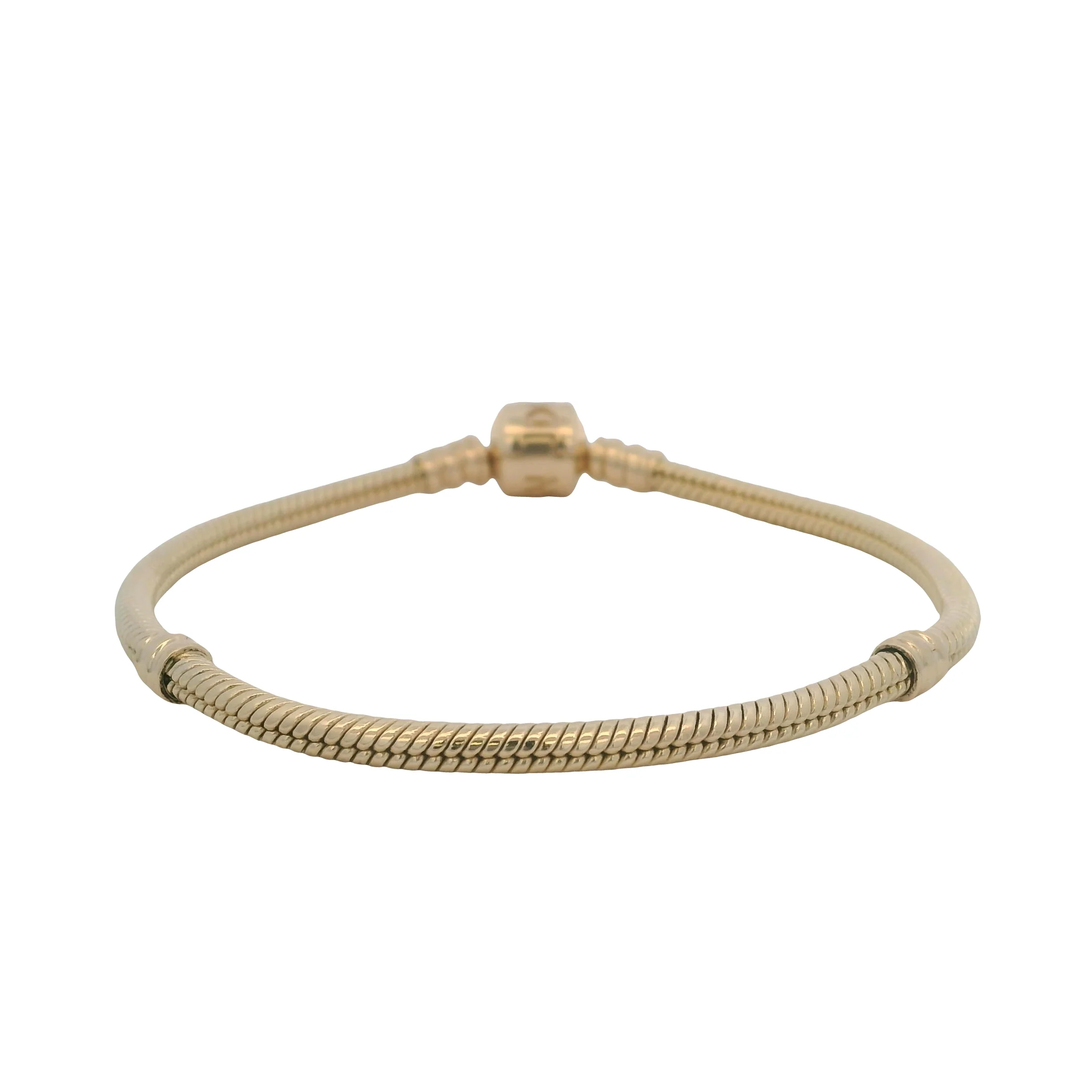 Pandora Solid 14kt Yellow Gold Snake Charm Bracelet With Stoppers and Cylinder Clasp 7.5" - Image 4