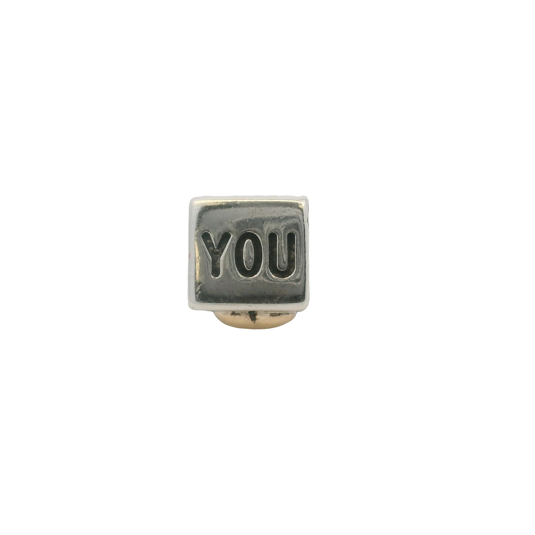 Pandora Solid 925 Sterling Silver and 14kt Gold I Love You Engraved Box Spacer Charm - Image 4