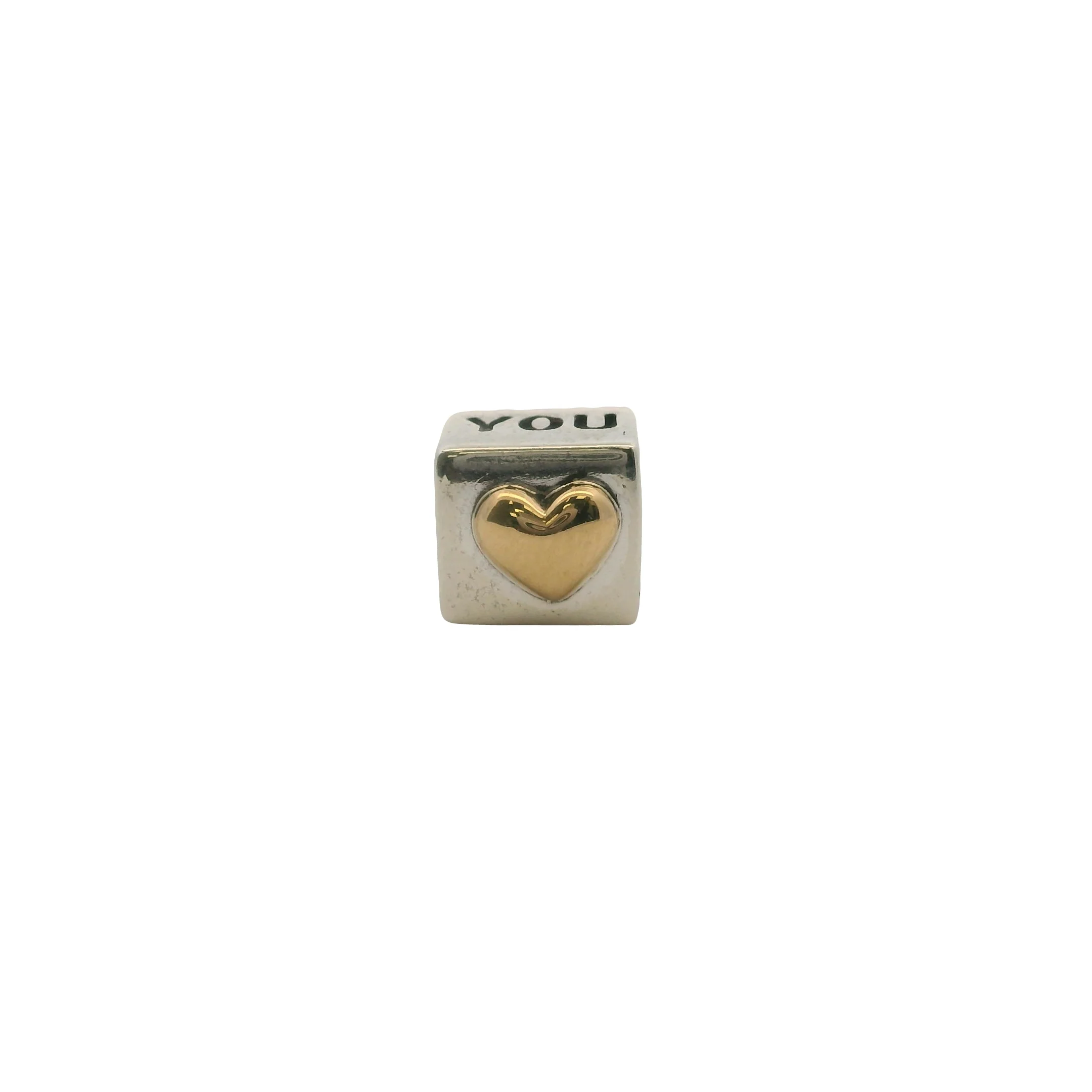 Pandora Solid 925 Sterling Silver and 14kt Gold I Love You Engraved Box Spacer Charm - Image 5