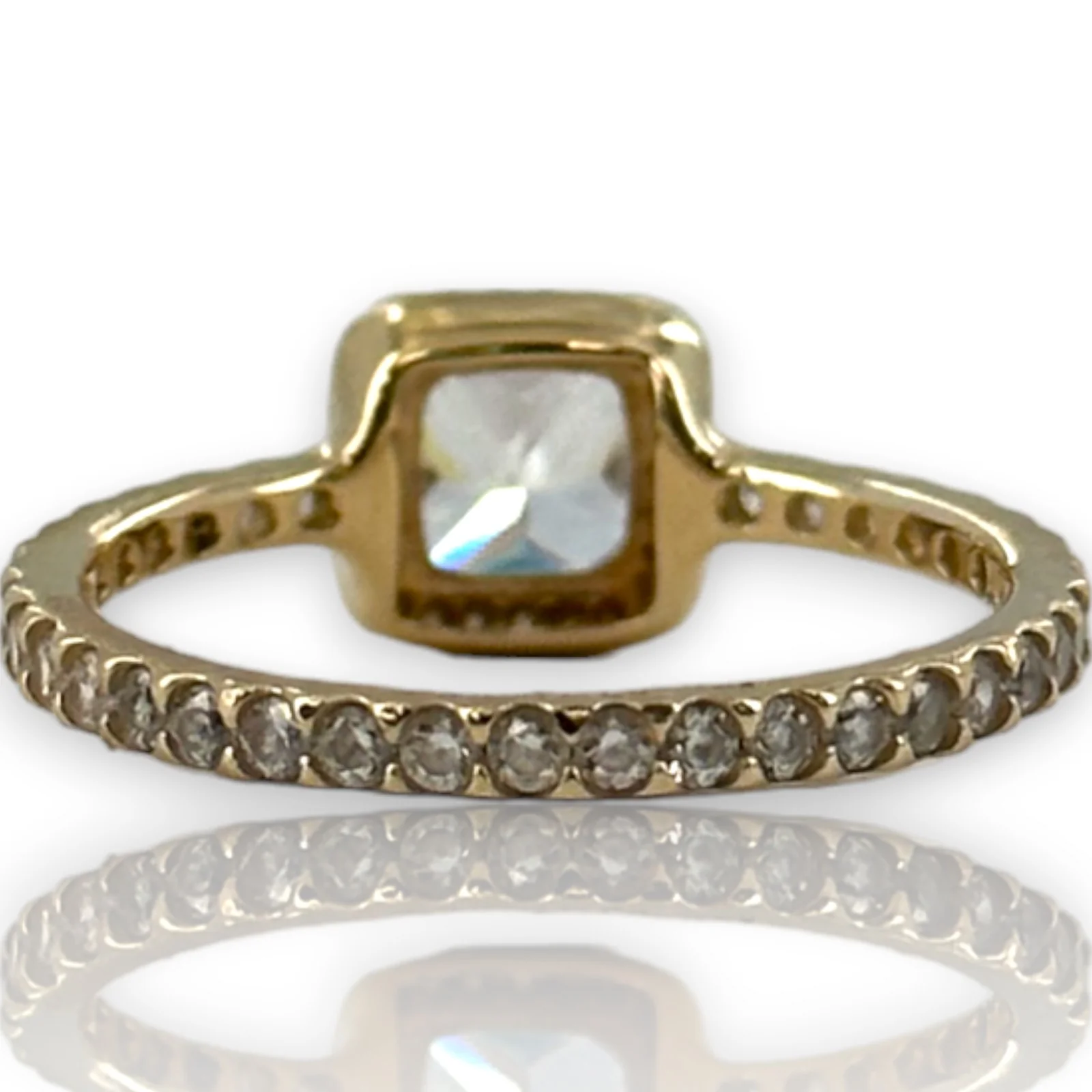 PANDORA Square Sparkle Halo Ring 14kt Solid Yellow Gold and Cubic Zirconia CZ Radiant Cut Solitaire with Accent CZ Stones Size 7 - Image 4