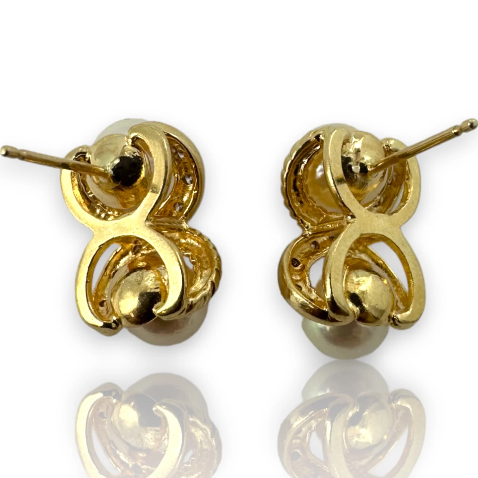 Pearl and Diamond Twist Cable Drop 14kt Solid Yellow Gold Pierced Earrings - Image 4