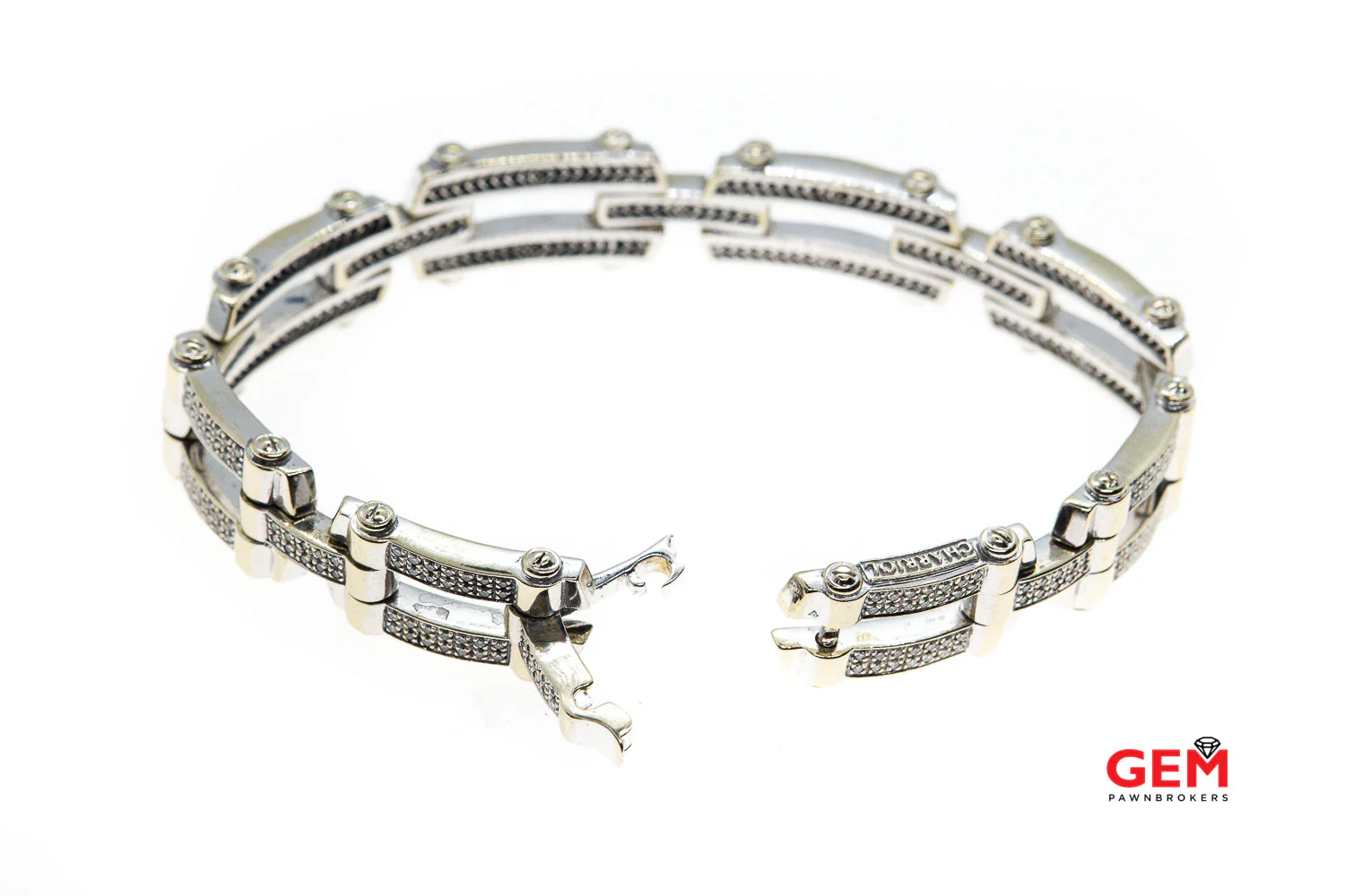 Philippe Charriol Diamond Pave Link 18K 750 White Gold Screw 8.25" Bracelet - Image 4