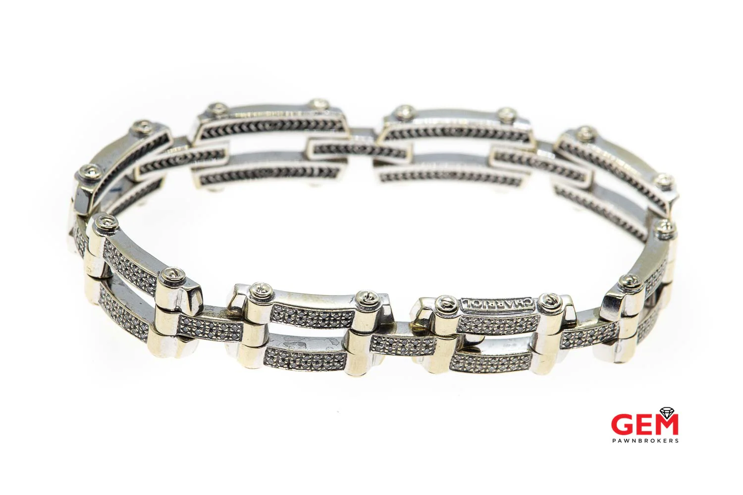 Philippe Charriol Diamond Pave Link 18K 750 White Gold Screw 8.25" Bracelet - Image 5