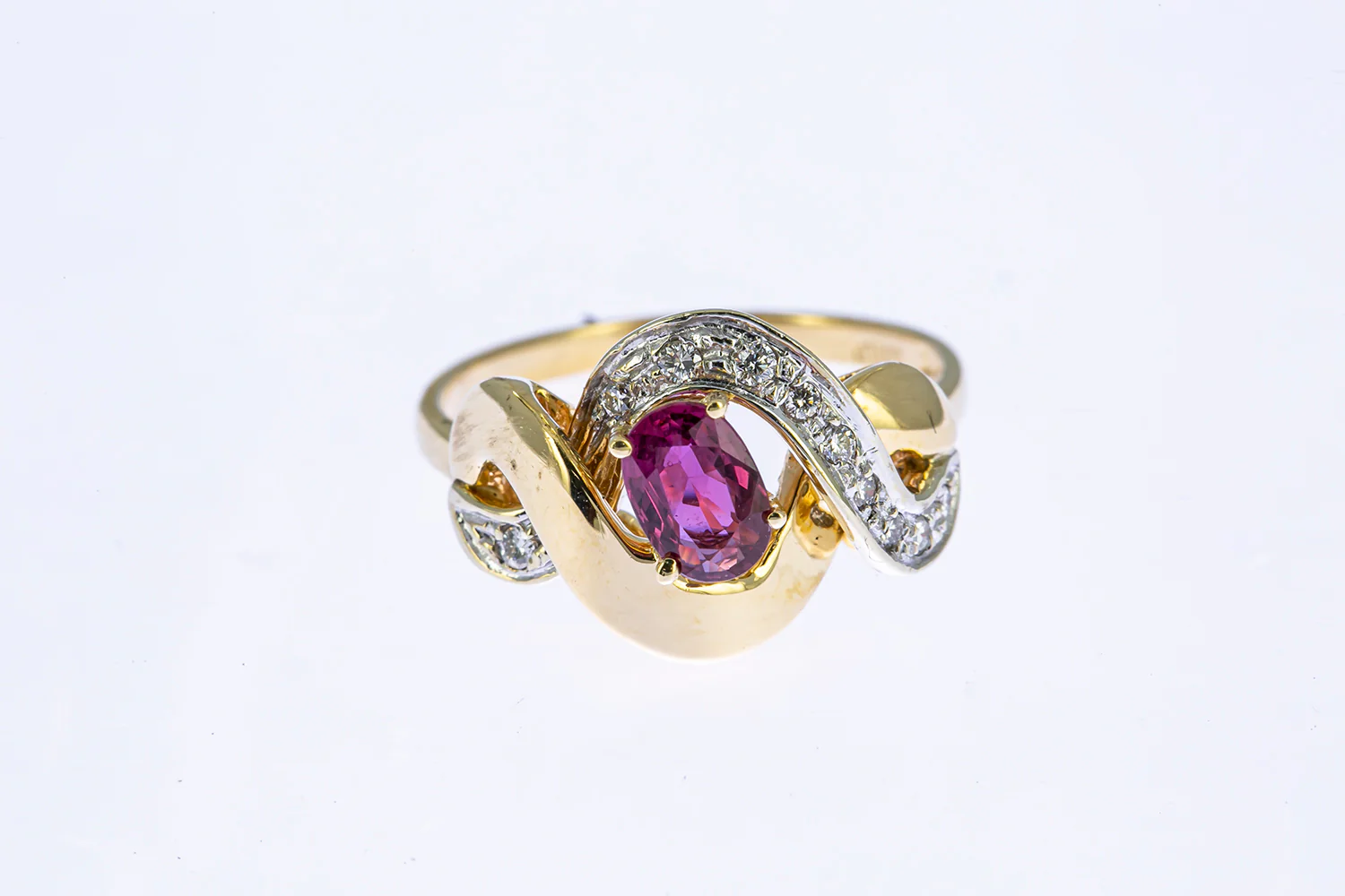 Pink Sapphire & Diamond Accent Band 14K 585 Yellow Gold Ring Size 6 1/2