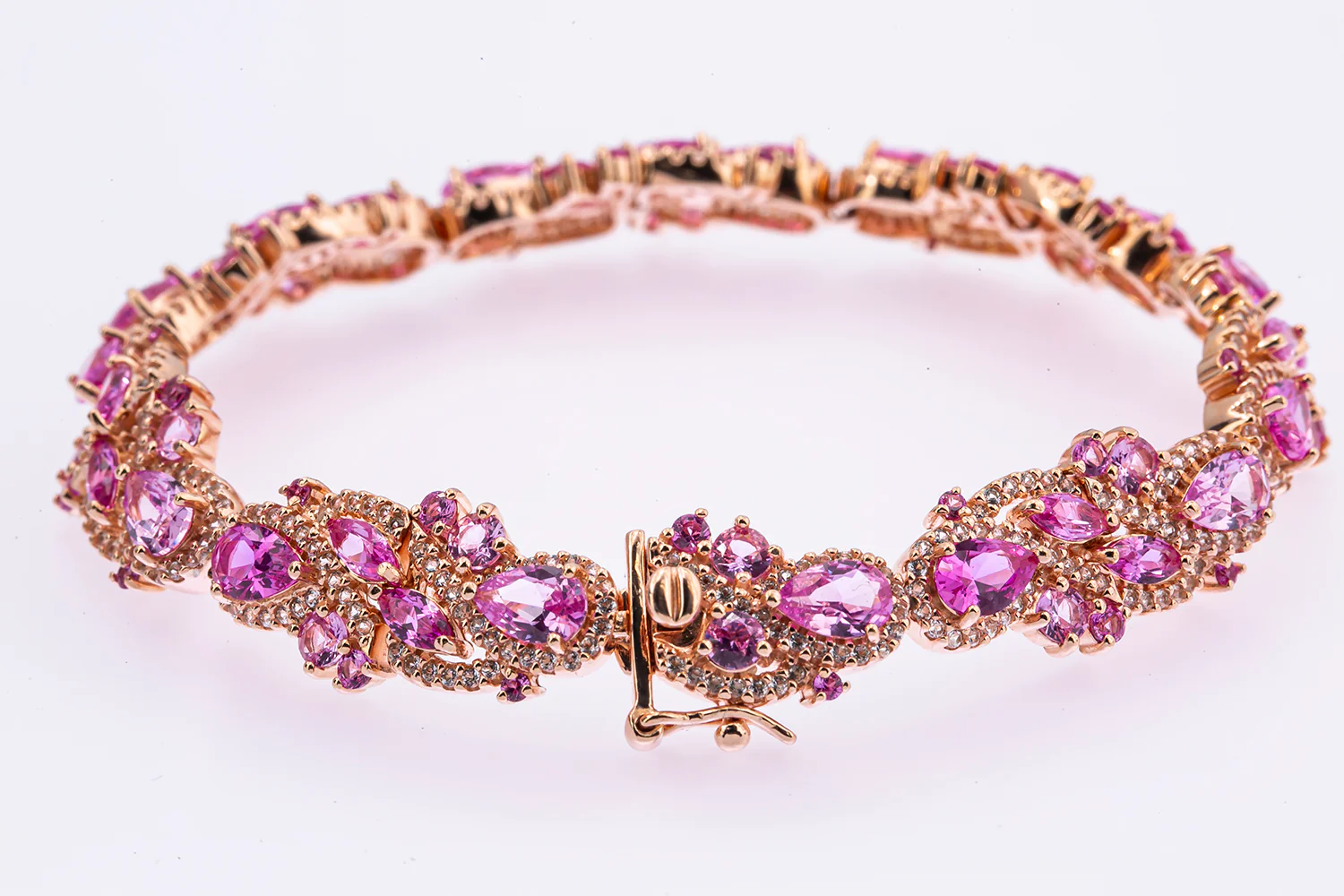 Pink Sapphire Pear & Cubic Zirconia 925 Sterling Silver Rose Tone Bracelet - Image 2
