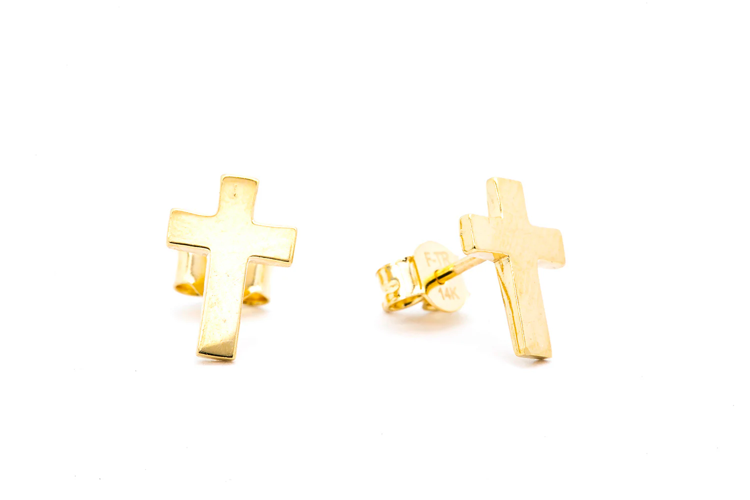 Plain Cross Religious Blank Stud Earrings 14k 585 Yellow Gold - Image 2