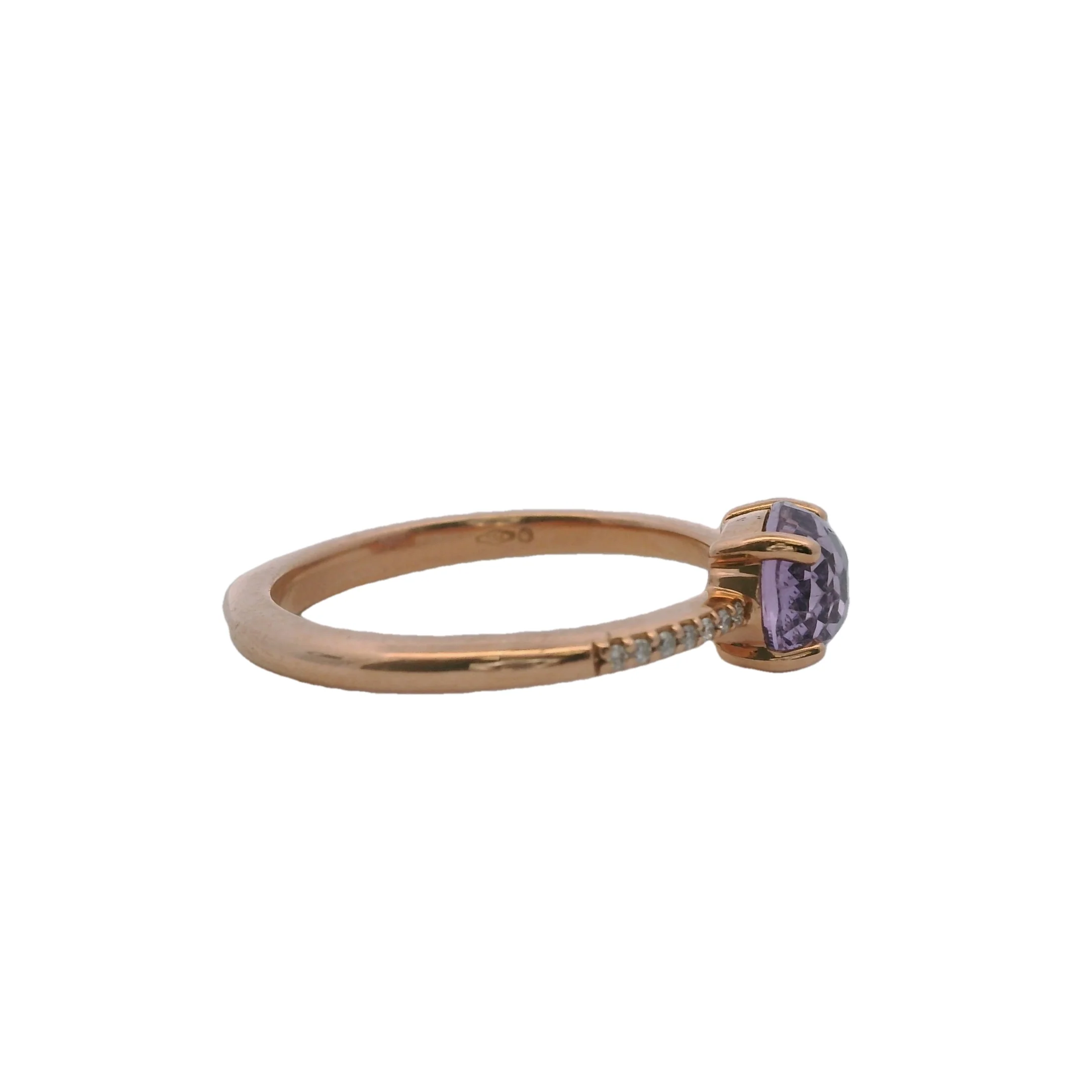 Ponte Vecchio Gioielli Solid 18kt Rose Gold and Fancy-Cut Amethyst Ring with Accent Diamonds Size 7 Made In Italy - Image 2