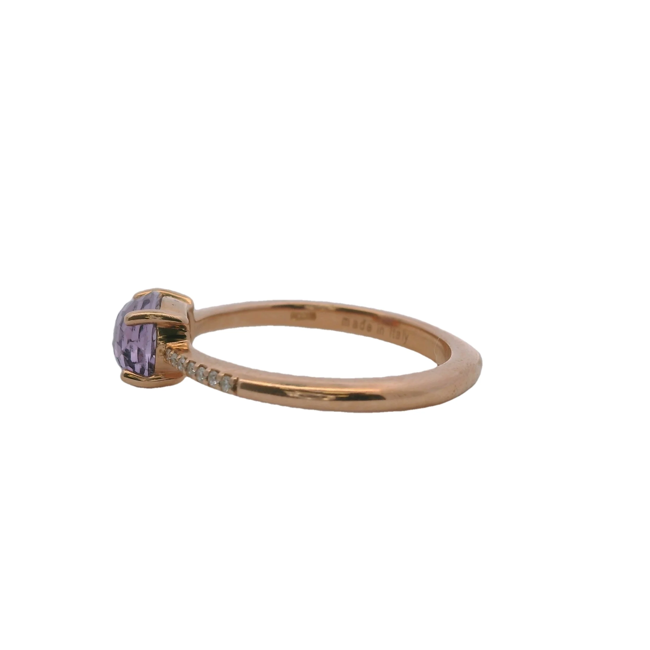 Ponte Vecchio Gioielli Solid 18kt Rose Gold and Fancy-Cut Amethyst Ring with Accent Diamonds Size 7 Made In Italy - Image 3