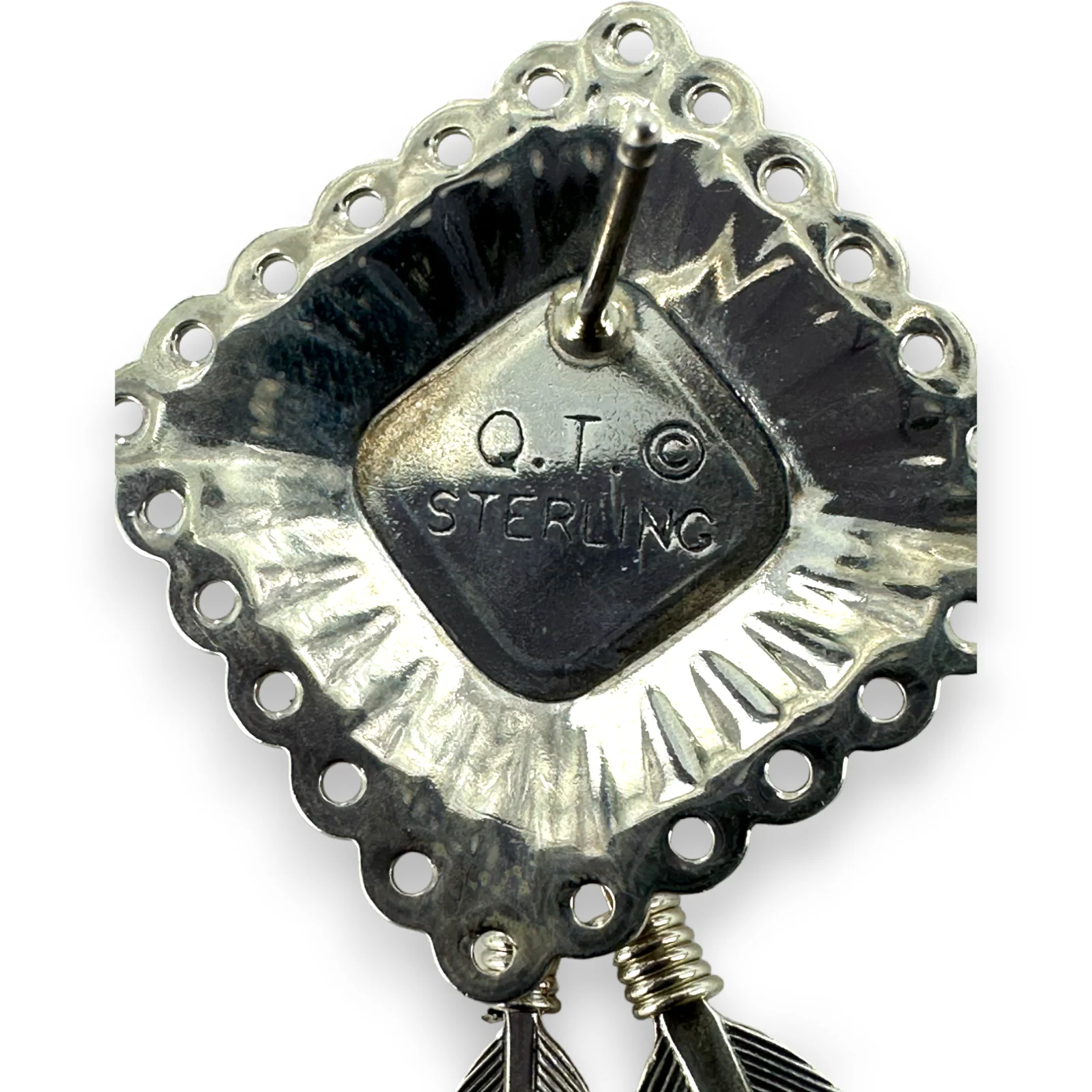 Q.T. Quoc Navajo Mosaic Sterling Silver Dangle Feather 925 Sterling Silver Stud Earrings - Image 3