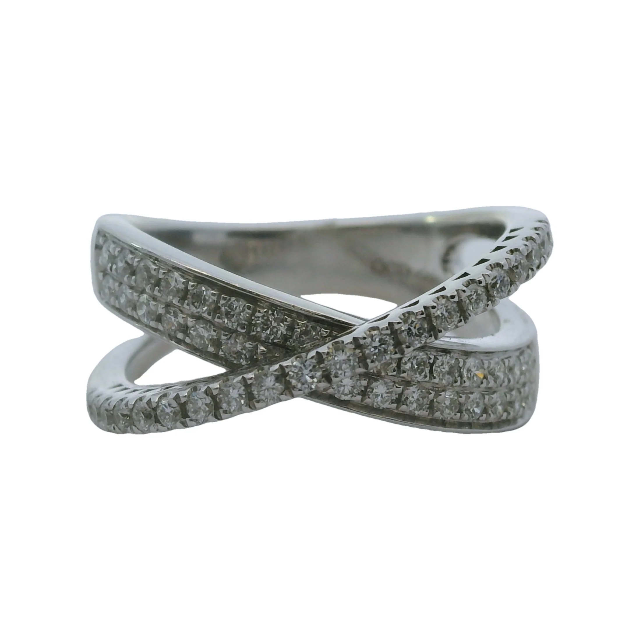 QCD 14kt White Gold and Diamond Crossover Cluster Ring Size 7