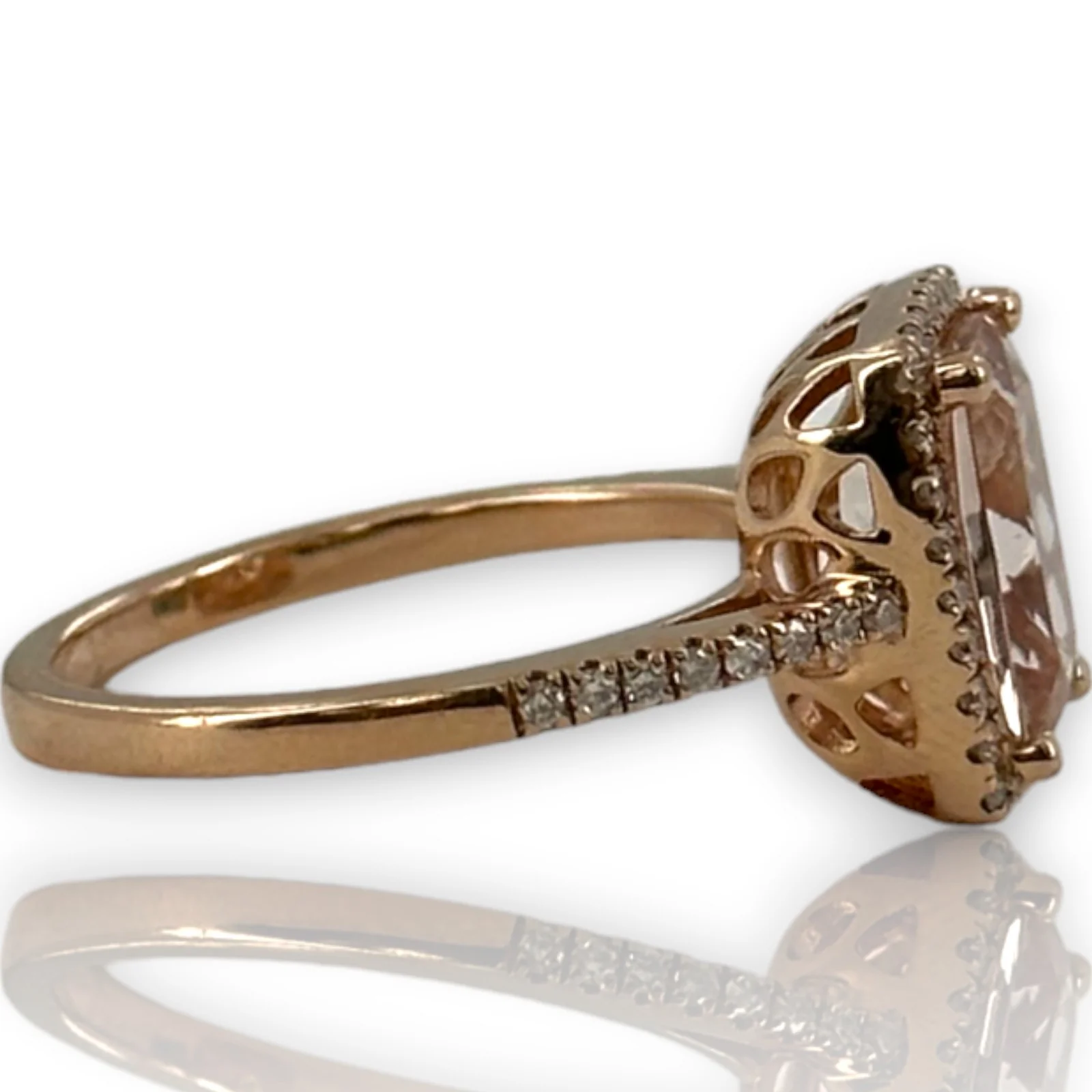 QCD Quality Color Design 14kt Solid Rose Gold Ring with Morganite and Accent Diamond Wedding Engagement Halo Size 7 - Image 3