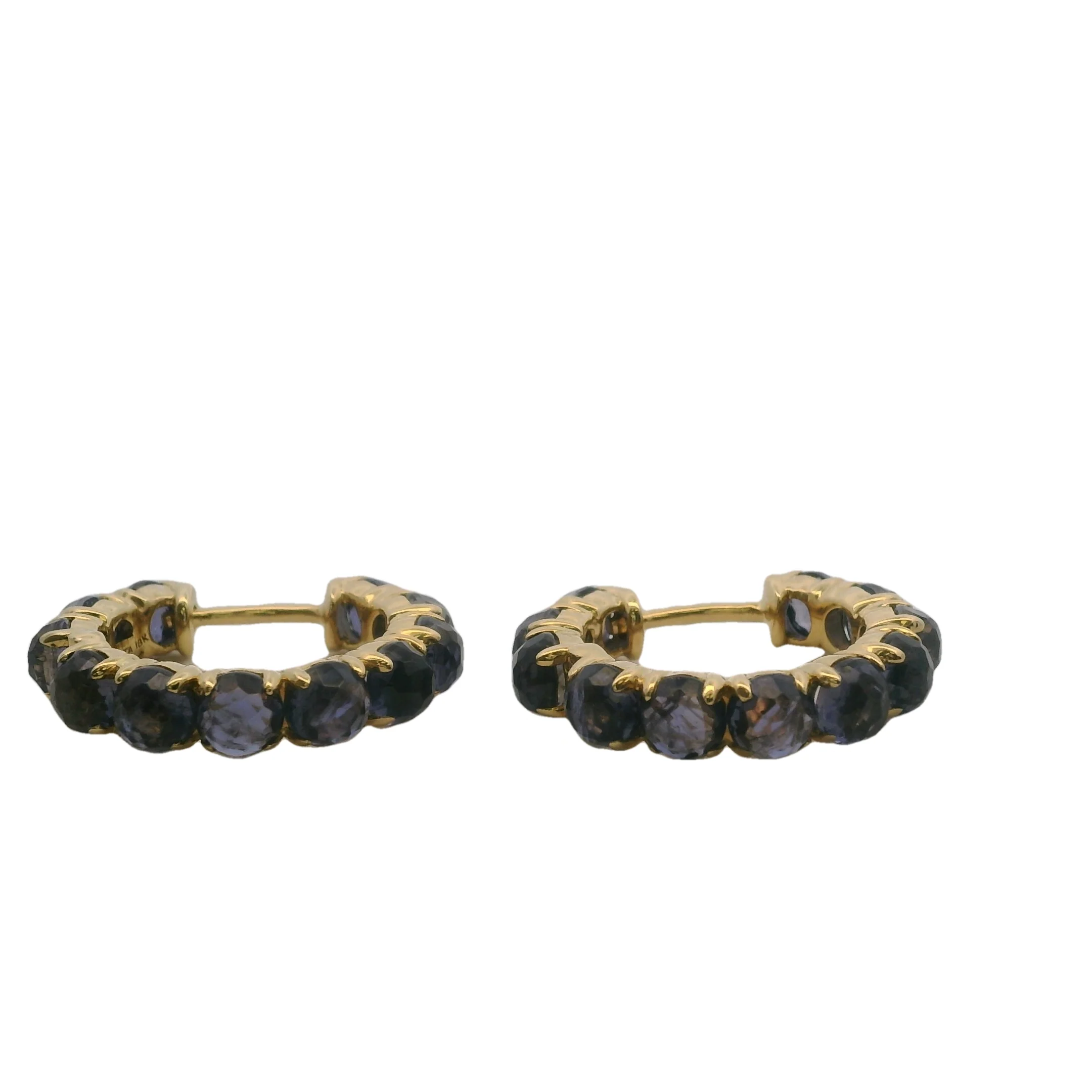 Rare Retired Ippolita Lollipop 18kt Yellow Gold and Rose Cut Purple-Blue Amethyst 21mm Hoop Earrings - Image 3
