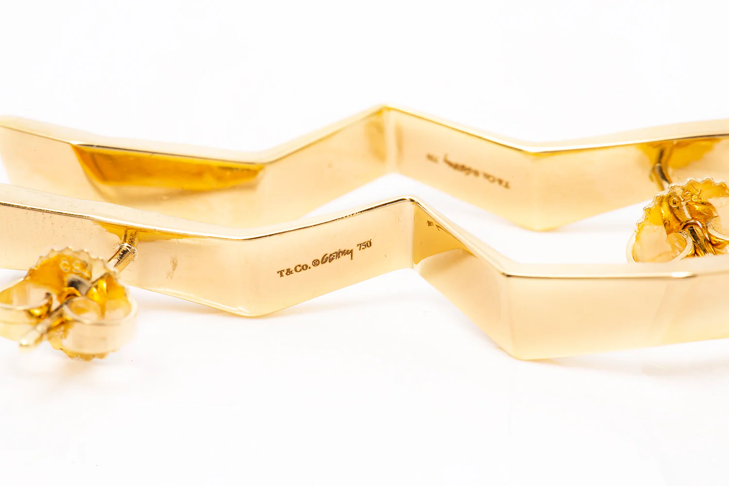Rare Tiffany & Co Frank Gehry Fold Zig Zag Drop Earrings 18k 750 Yellow Gold - Image 3