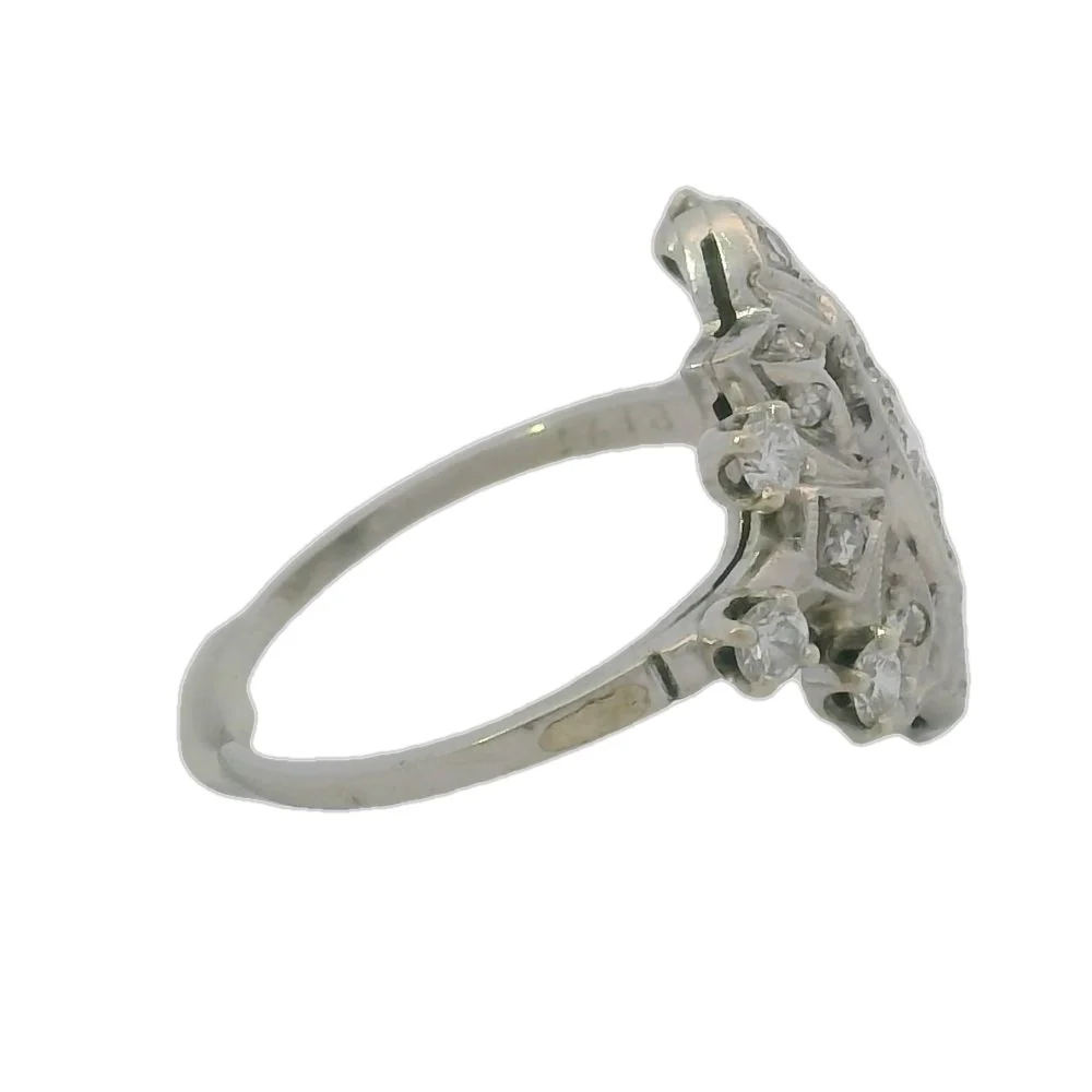 Rare Vintage Handmade 1930-40s Solid 14kt White Gold and 0.65ct Diamond Celestial Dinner Cocktail Ring Size 6.5 - Image 2