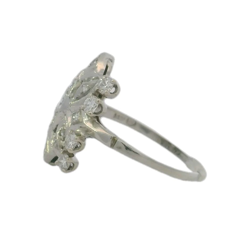 Rare Vintage Handmade 1930-40s Solid 14kt White Gold and 0.65ct Diamond Celestial Dinner Cocktail Ring Size 6.5 - Image 3