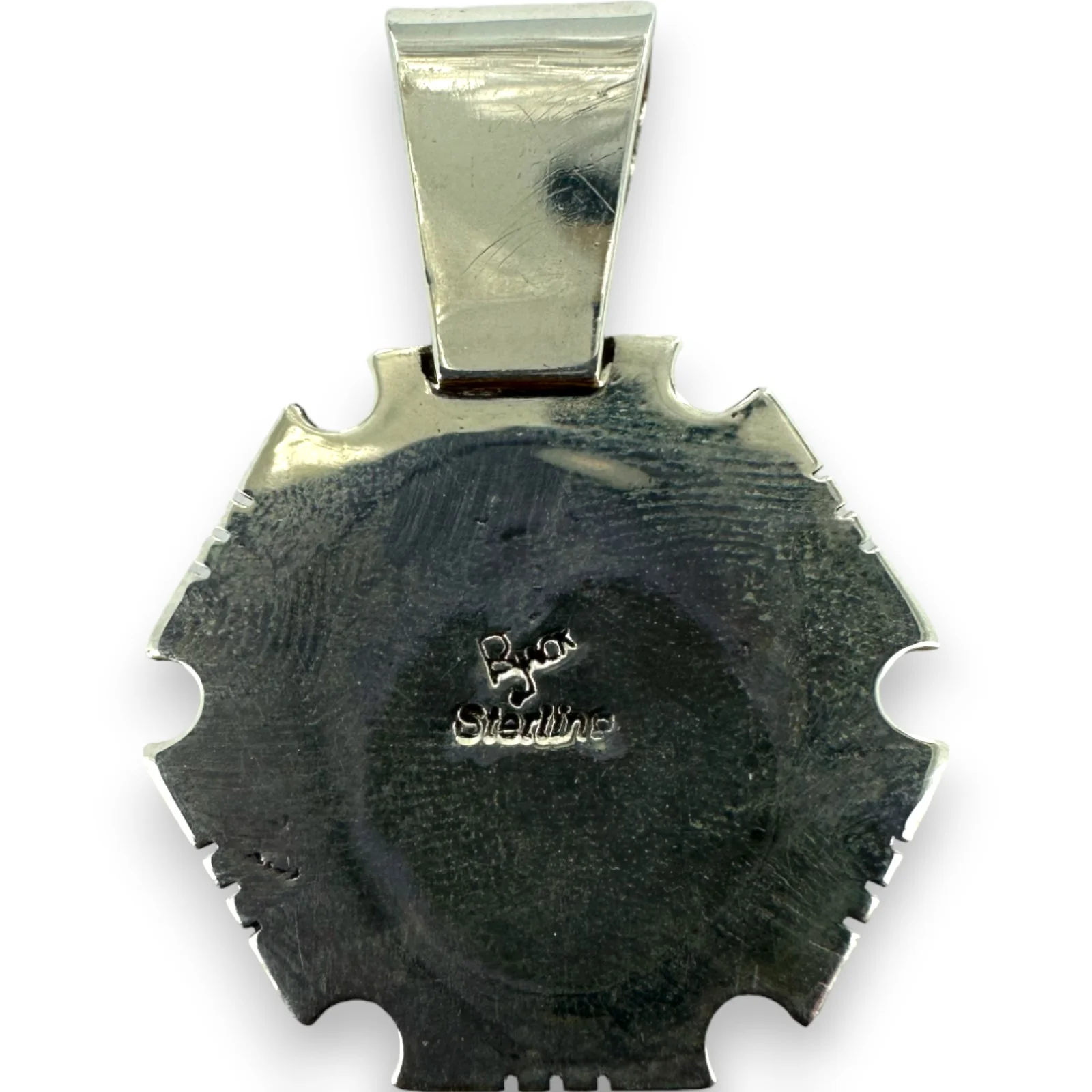 Ray Jack Signed Navajo Native American 925 Sterling Silver Round Pendant with Mixed Inlay Stones Including Turquoise, Malachite, Onyx, Mother of Pearl, and Spiny Oyster - Image 2