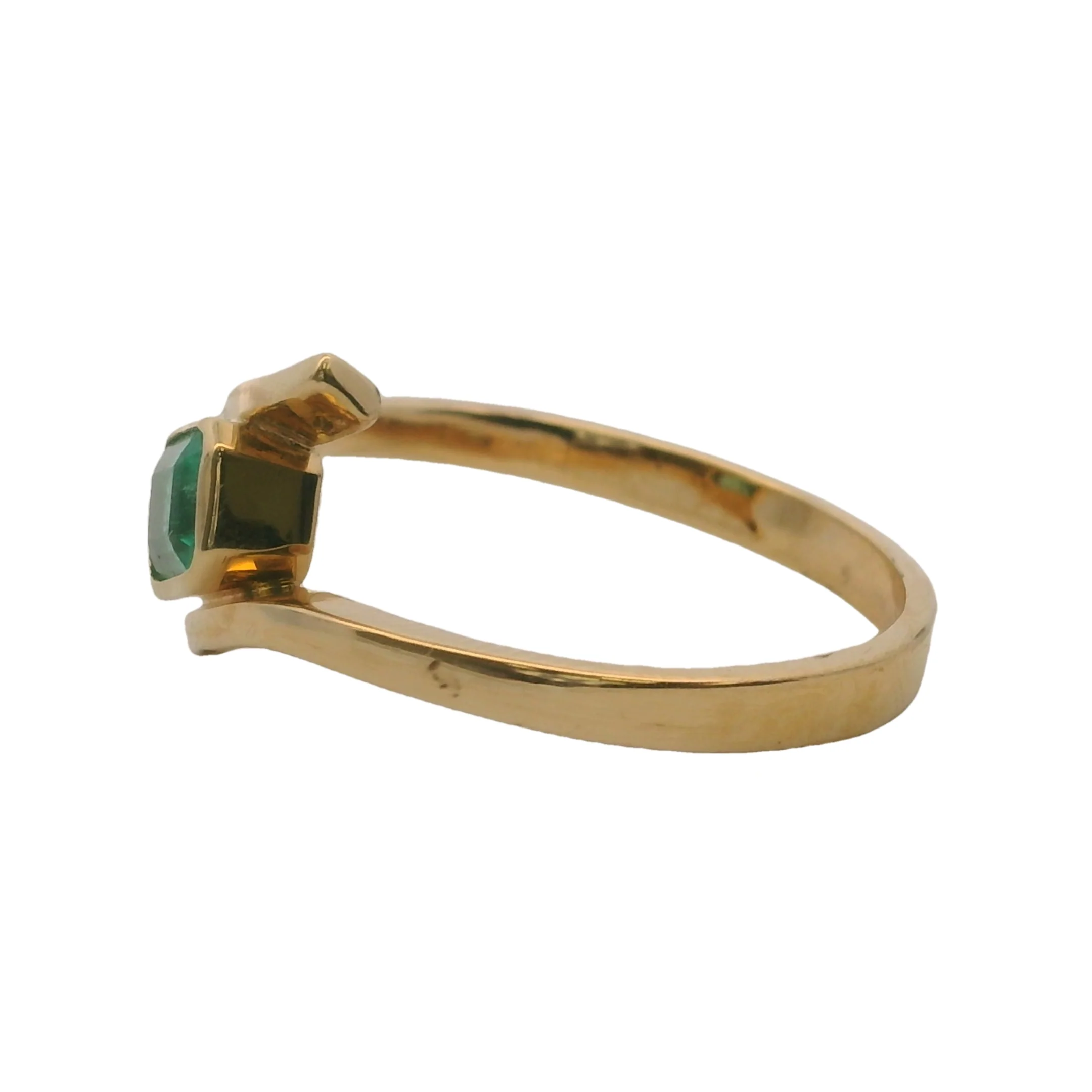 Rectangle Emerald Solitaire with 18kt Yellow Gold Bypass Shank Size 8 - Image 2