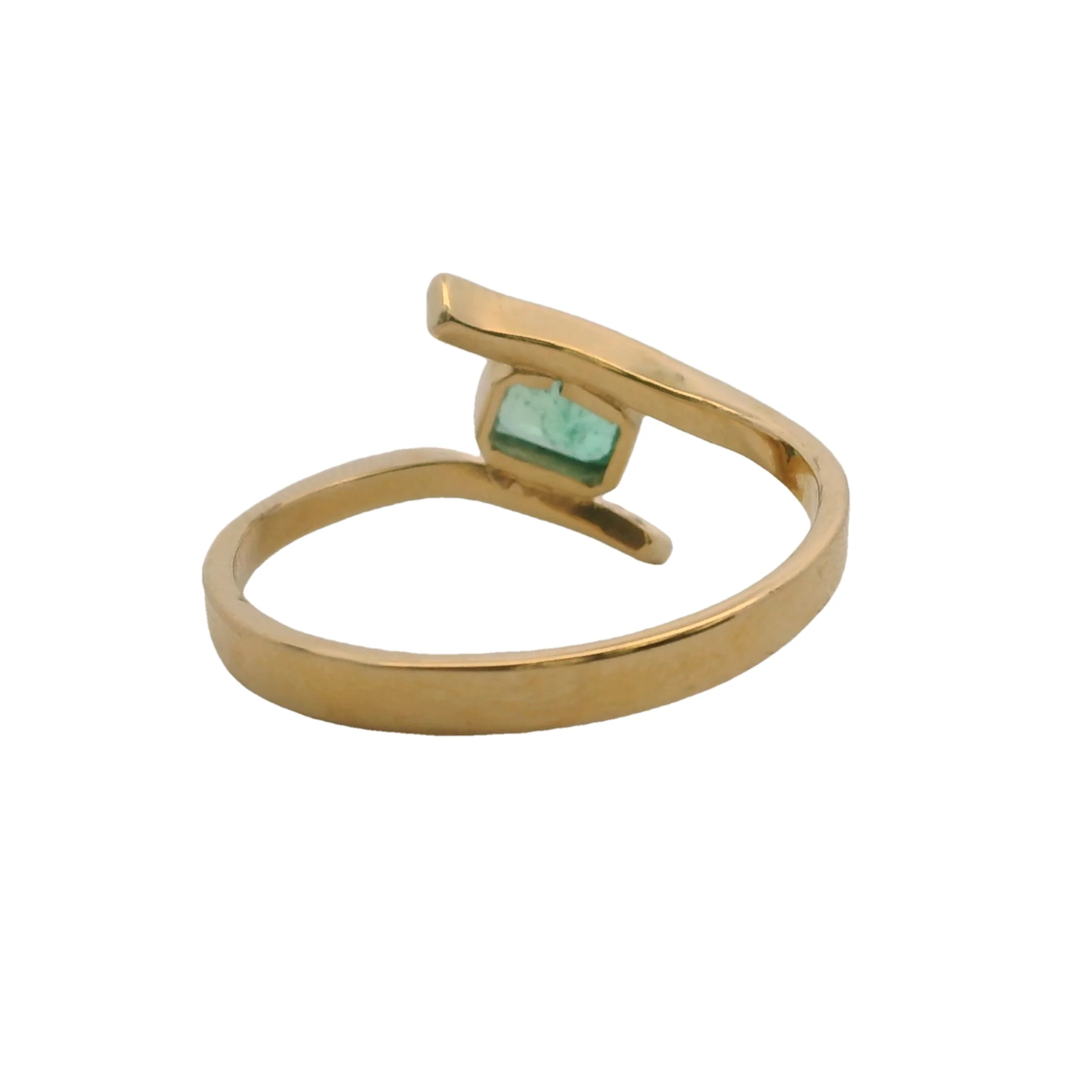 Rectangle Emerald Solitaire with 18kt Yellow Gold Bypass Shank Size 8 - Image 4