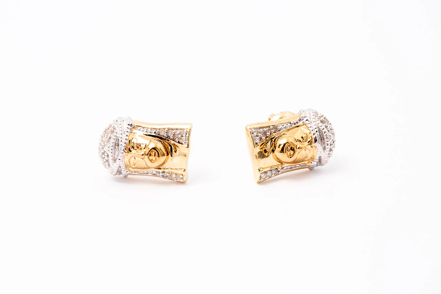 Religious Christ Jesus Screw Back Diamond Pave Stud 10k 417 White Yellow Gold Earrings - Image 3
