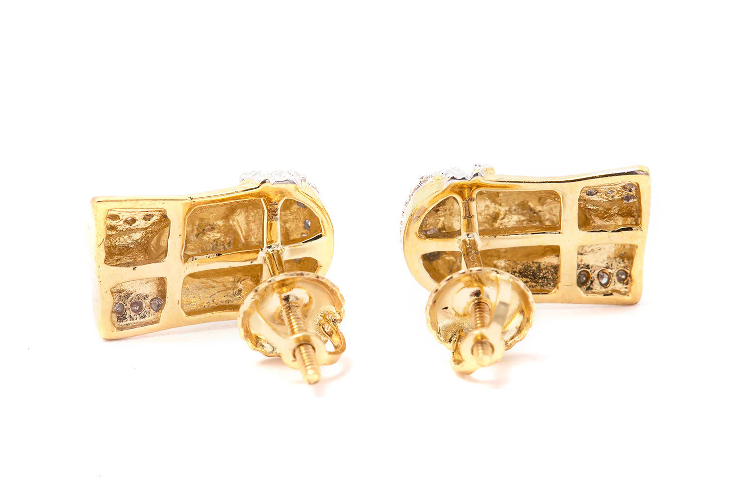Religious Christ Jesus Screw Back Diamond Pave Stud 10k 417 White Yellow Gold Earrings - Image 4