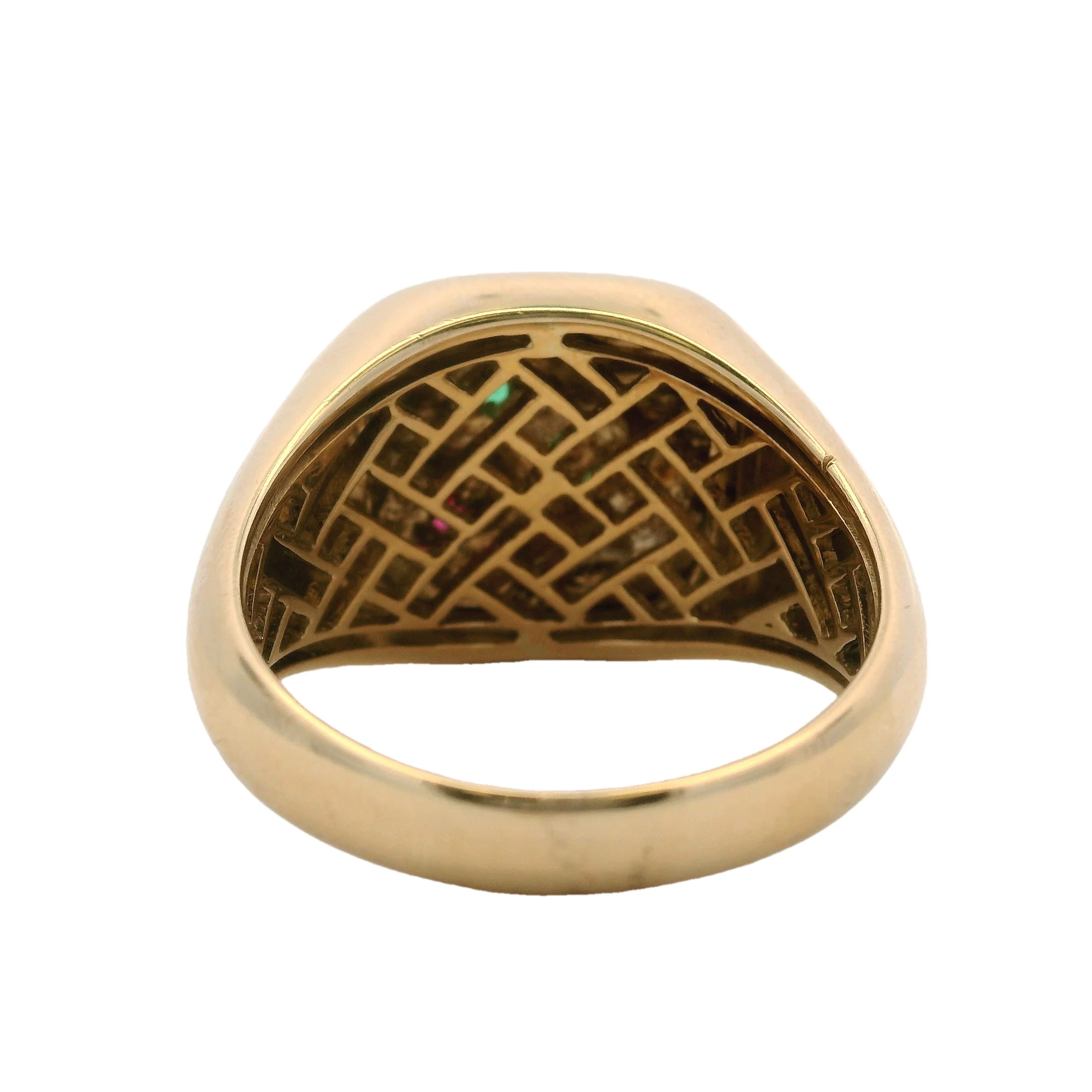 Retired EFFY 14kt Yellow Gold Panther Signet Ring with Emerald and Ruby Size 10 - Image 4