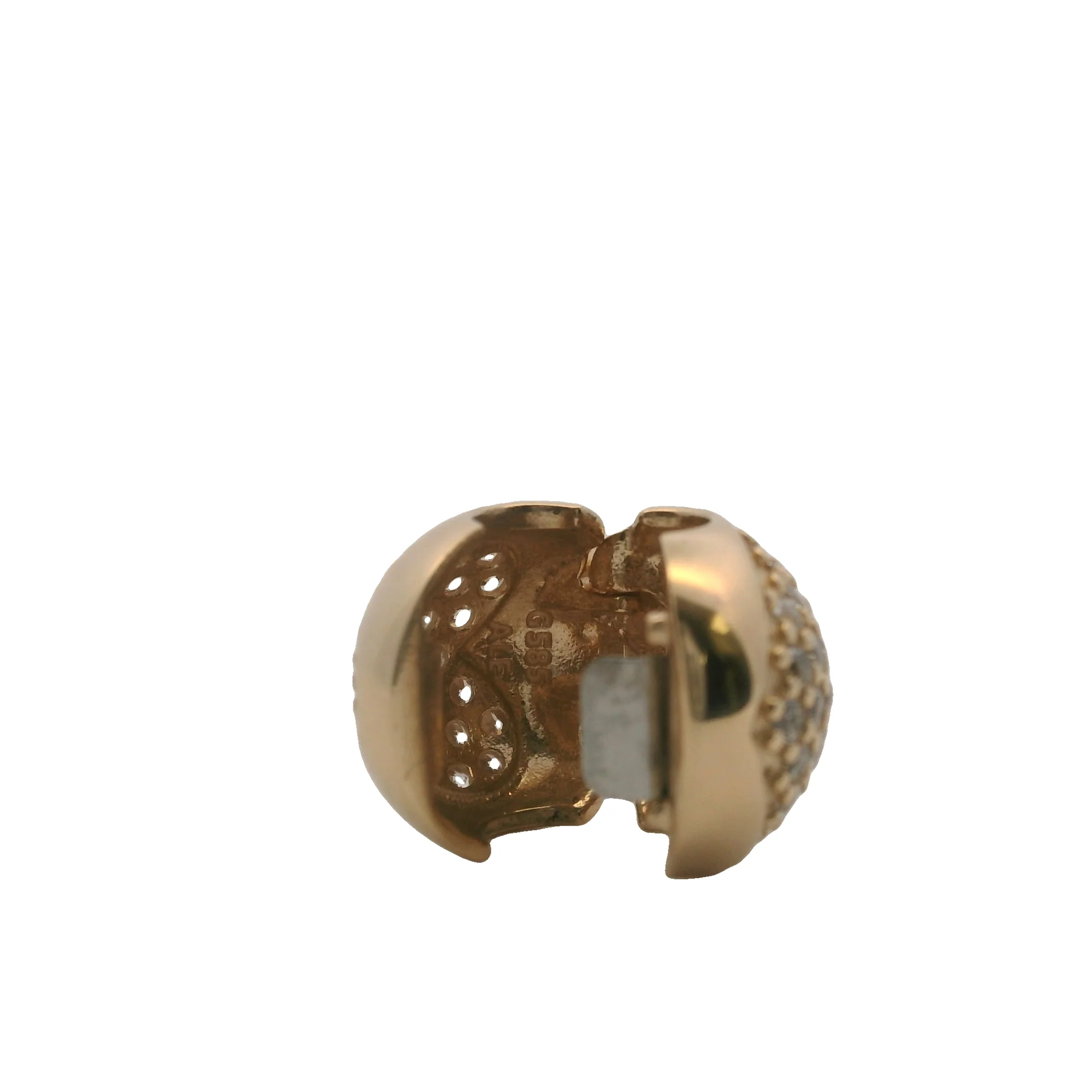 Retired Pandora Solid 14kt Yellow Gold and CZ Cubic Zirconia Pave Heart Clip Charm - Image 3
